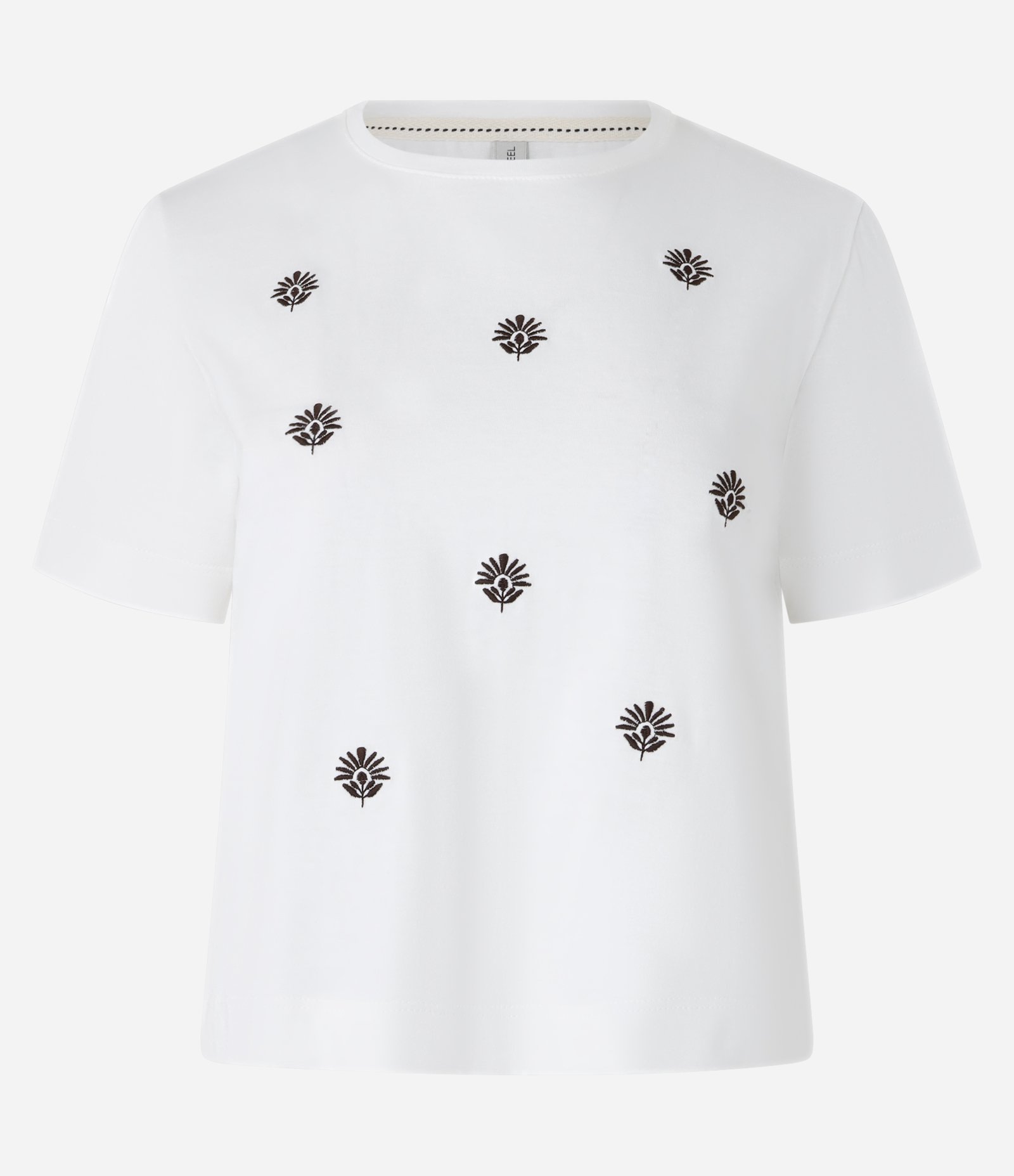 Camiseta em Algodão com Bordados de Flor Branco 4
