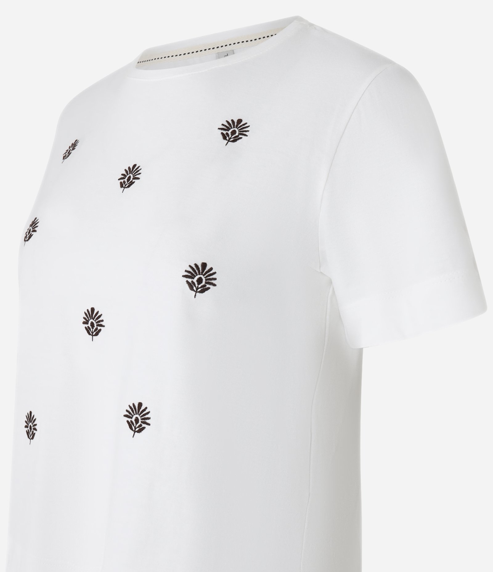 Camiseta em Algodão com Bordados de Flor Branco 5