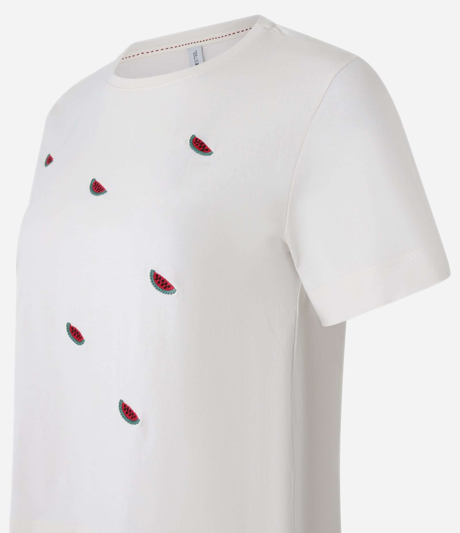 Camiseta em Algodão com Melancias Bordadas Branco 5