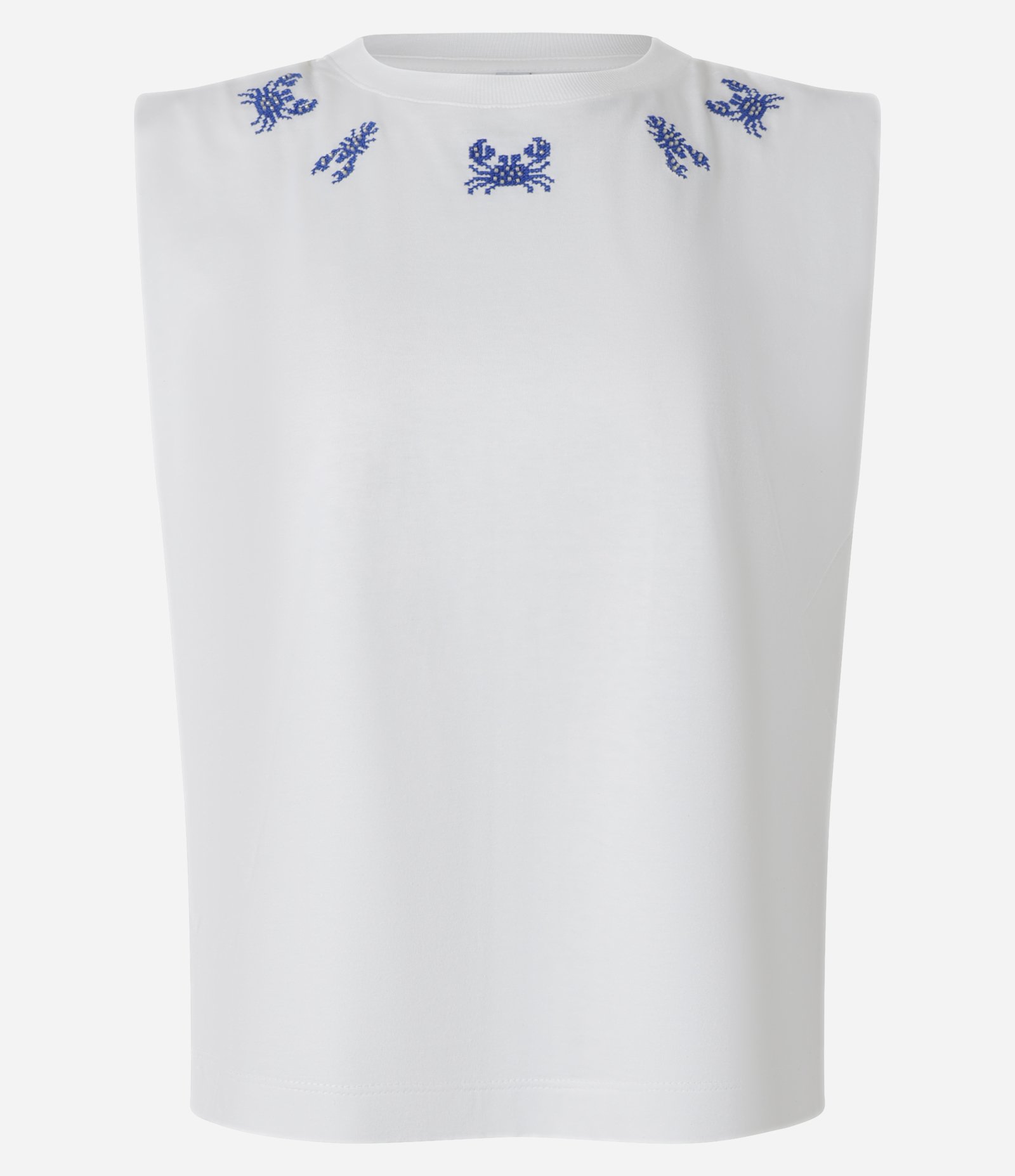 Blusa Muscle em Algodão com Bordados de Siri e Lagostas Branco 4