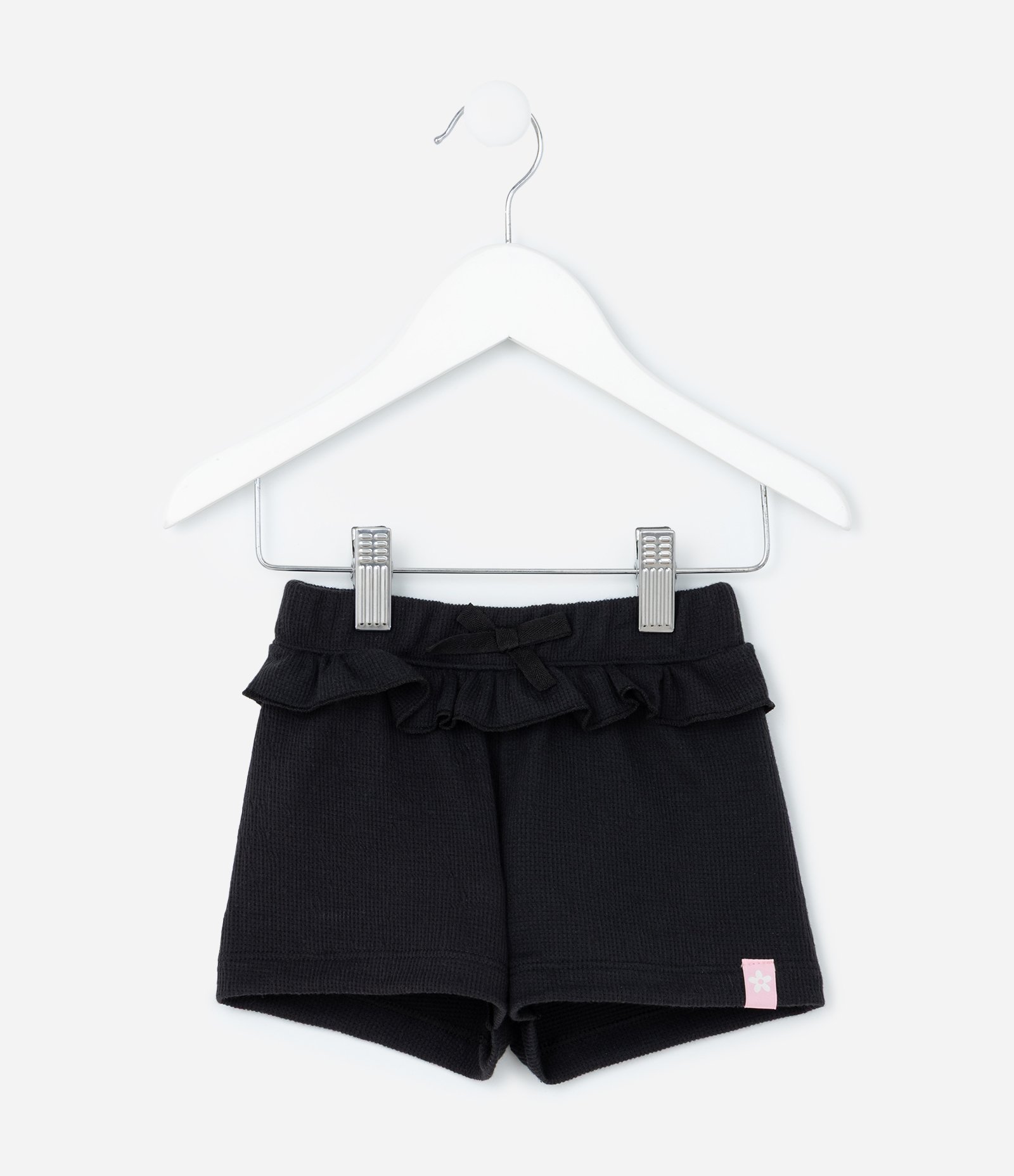 Bermuda Clochard Infantil com Babadinho Texturizada - Tam 0 a 18 Meses Preto 2