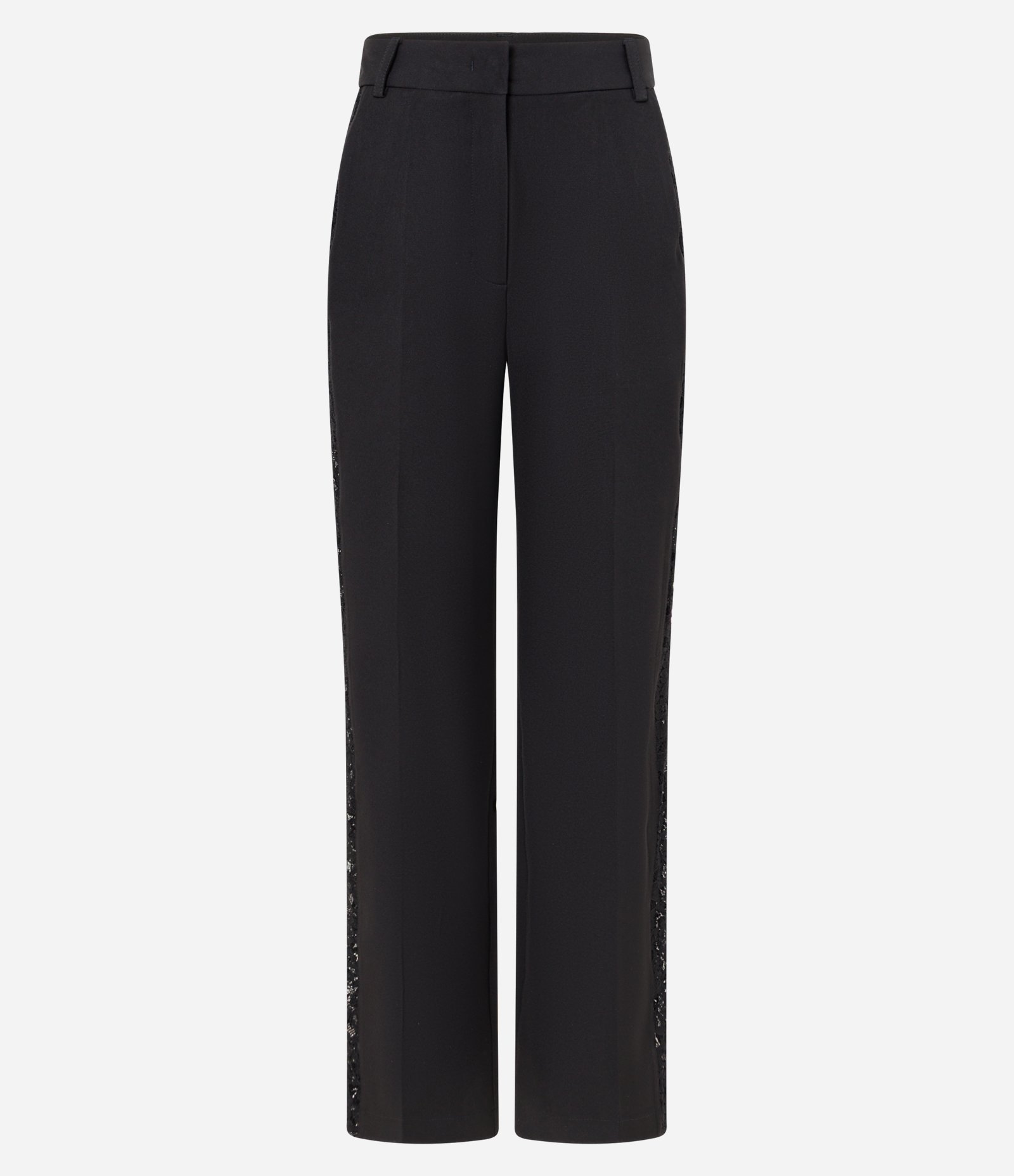 Calça Reta Alfaiatada com Renda na Lateral Preto 5