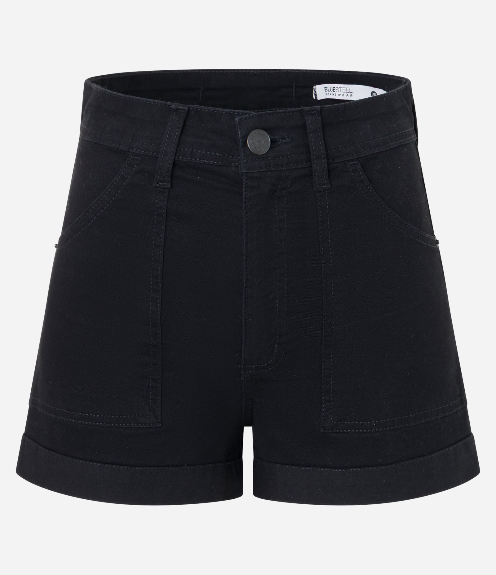 Short Hot Pants em Sarja com Barra Dobrada Preto 5