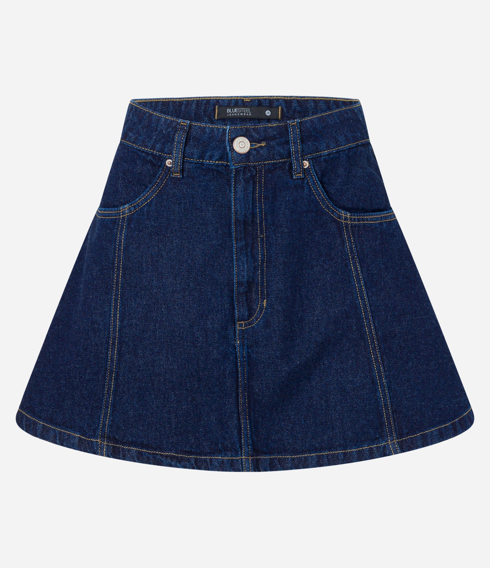 Mini Saia Evasê em Jeans com Recortes Azul 5