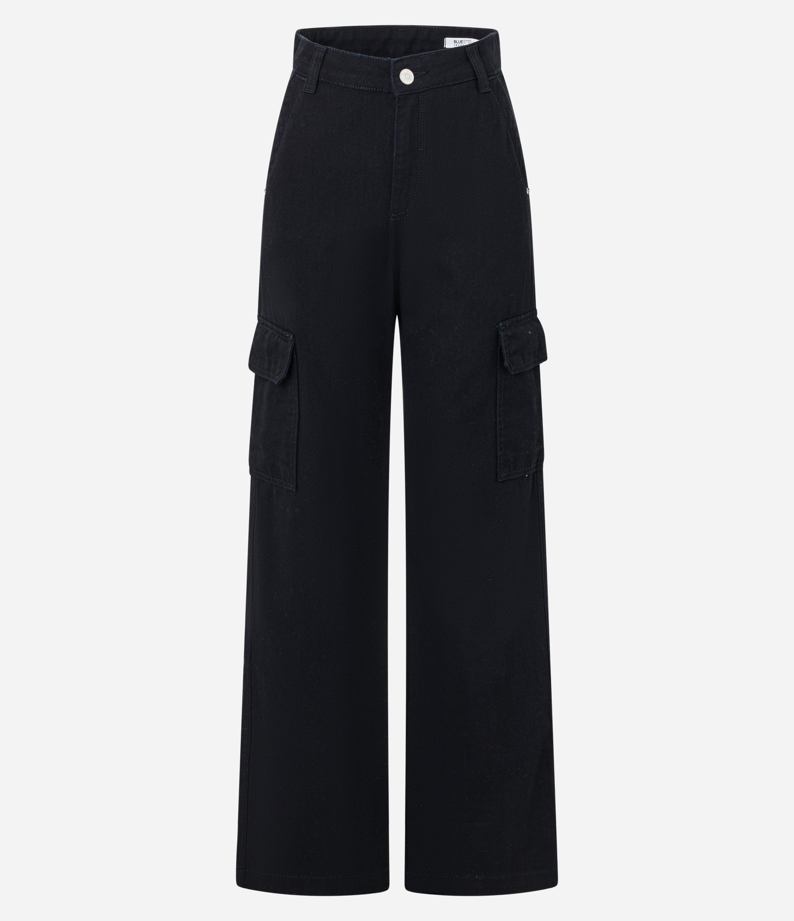 Calça Reta Comfort em Sarja com Bolsos Cargo Preto 5