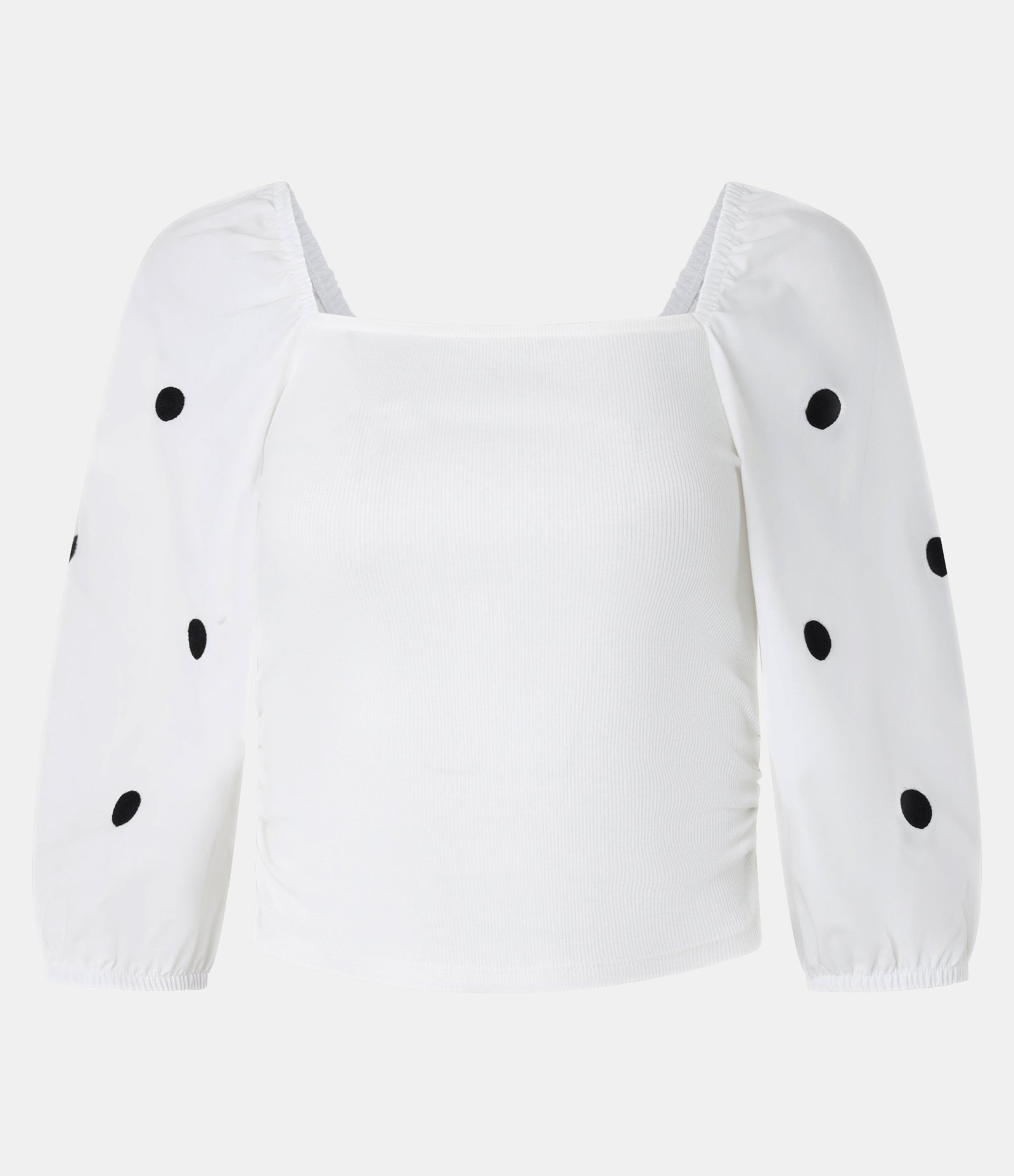 Blusa em Ribana com Bordado Poá na Manga Branco 4