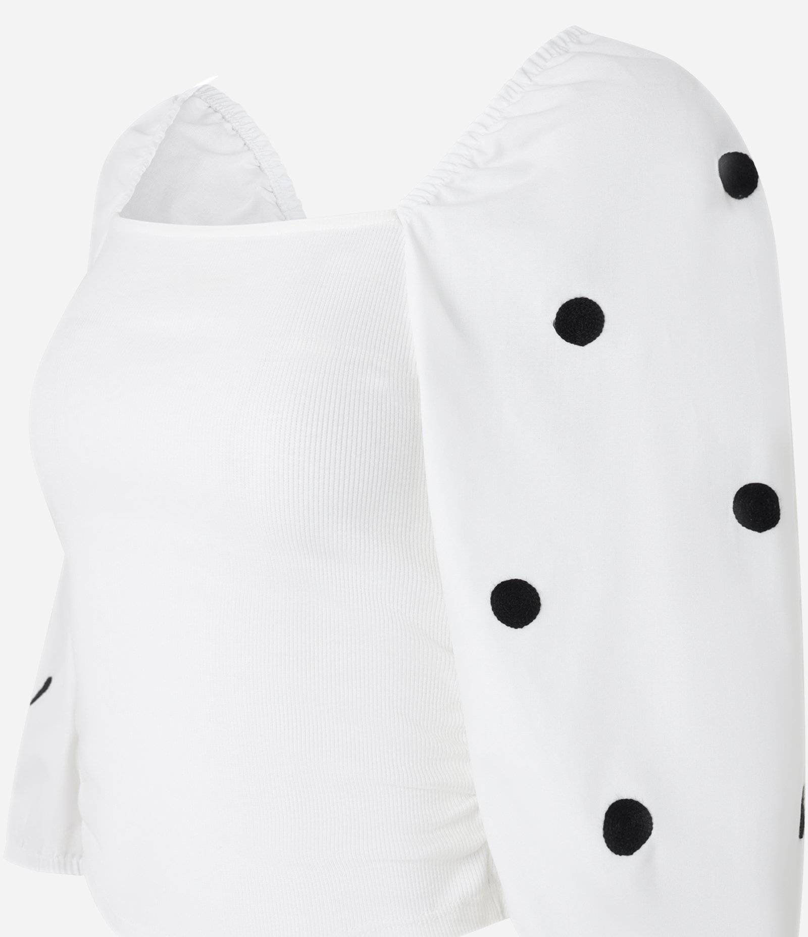 Blusa em Ribana com Bordado Poá na Manga Branco 5