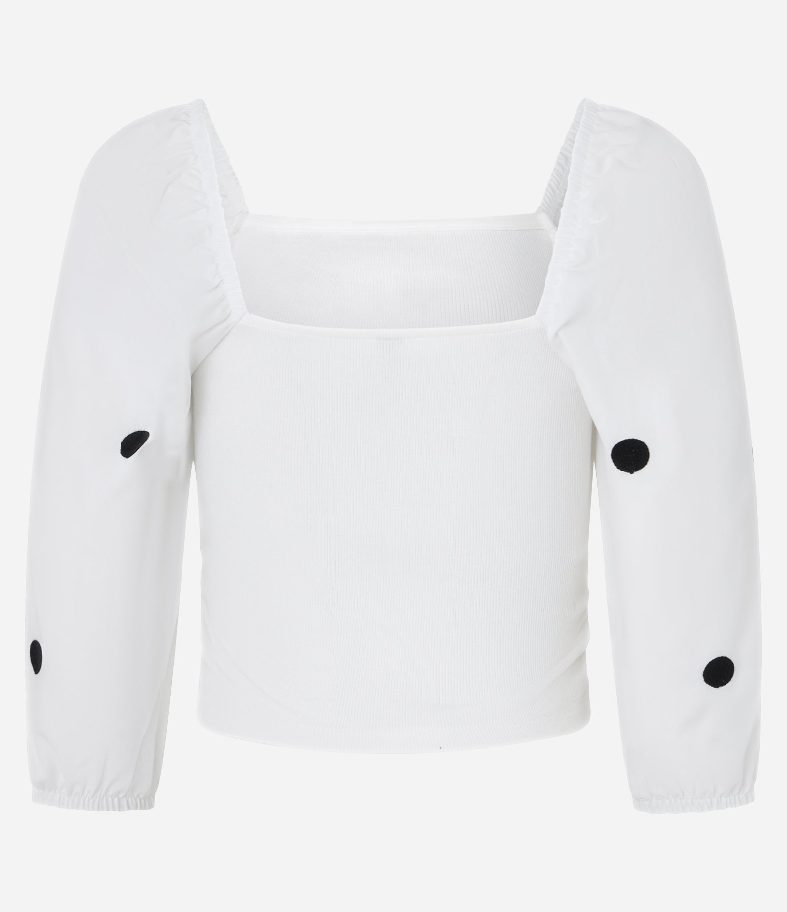 Blusa em Ribana com Bordado Poá na Manga Branco 6