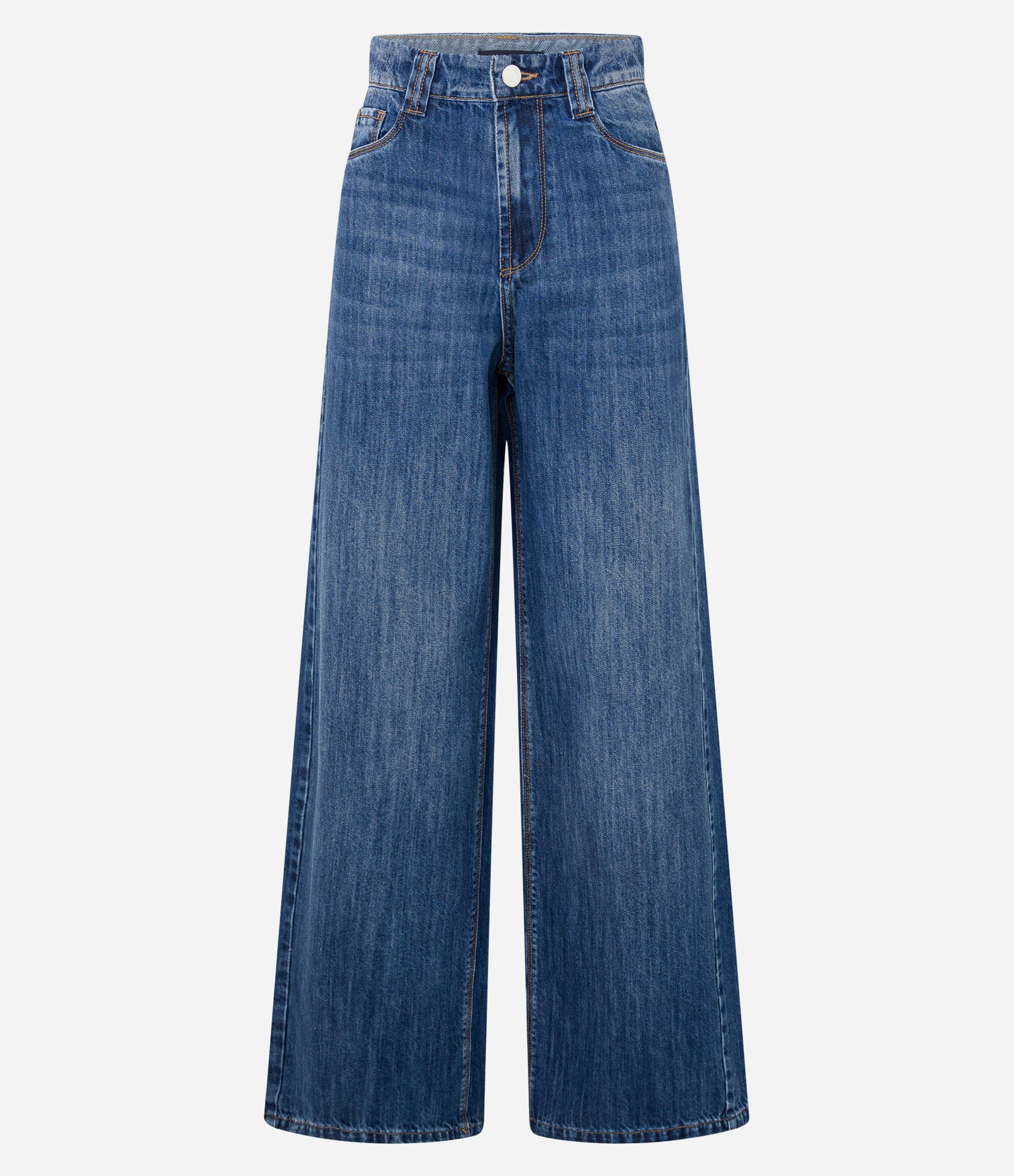 Calça Wide Leg em Jeans com Cós Alfaiatado Azul Médio 5