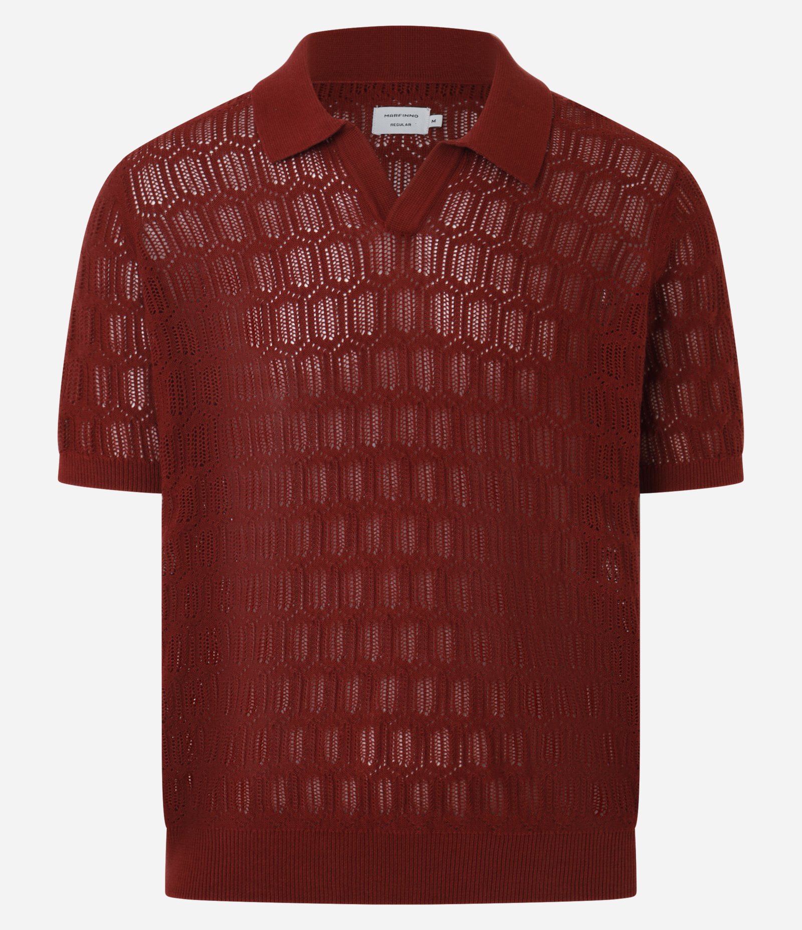 Camisa Polo Regular em Algodão Texturizada com Gola em V Vermelho 6