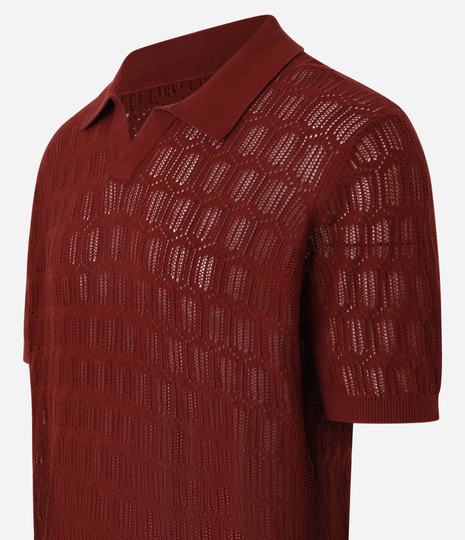 Camisa Polo Regular em Algodão Texturizada com Gola em V Vermelho 7