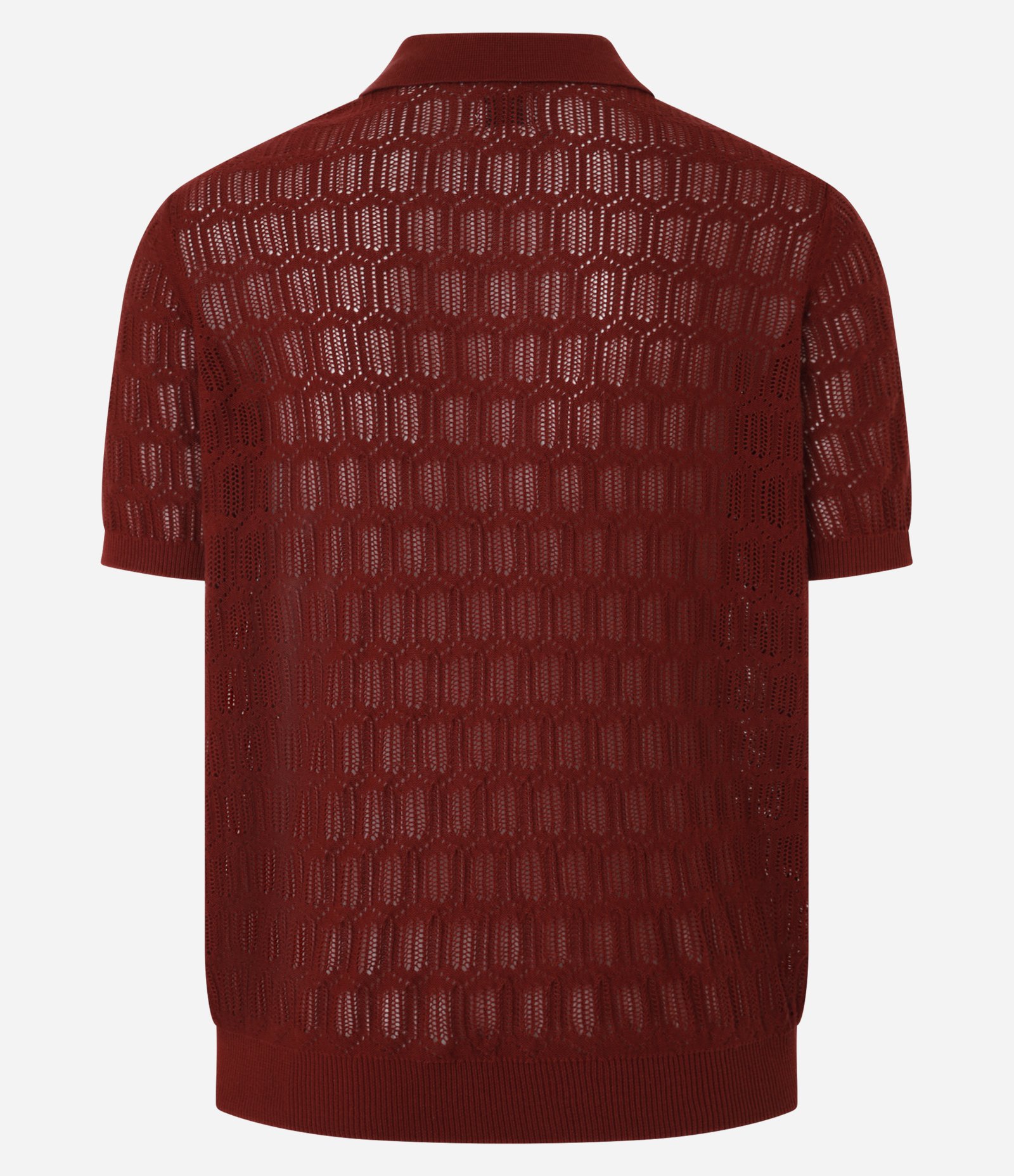 Camisa Polo Regular em Algodão Texturizada com Gola em V Vermelho 8