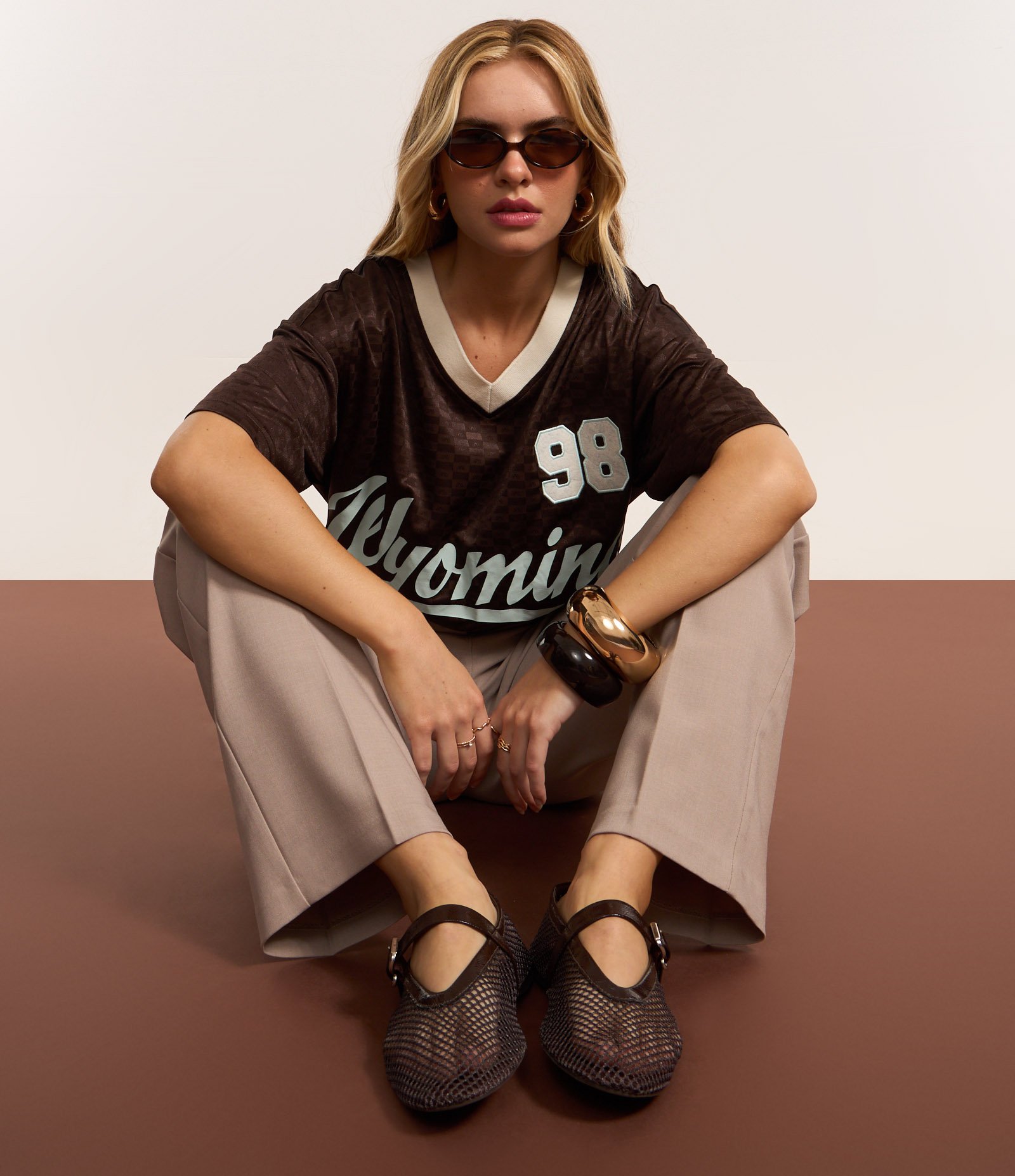 Camiseta Oversized Sportcore com Lettering Wyoming Marrom 5