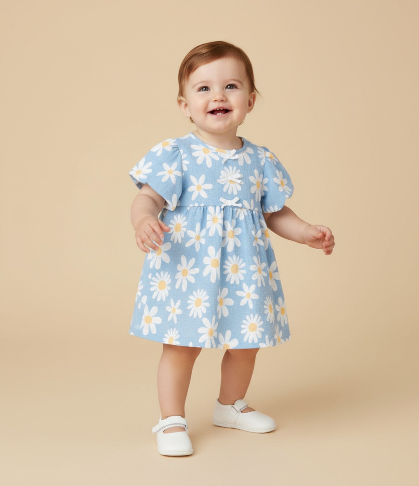 Vestido Infantil com Estampa Margaridas - Tam 0 a 18 meses Azul 1