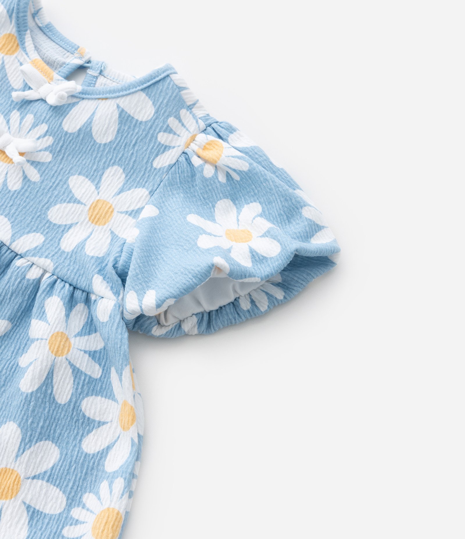 Vestido Infantil com Estampa Margaridas - Tam 0 a 18 meses Azul 10