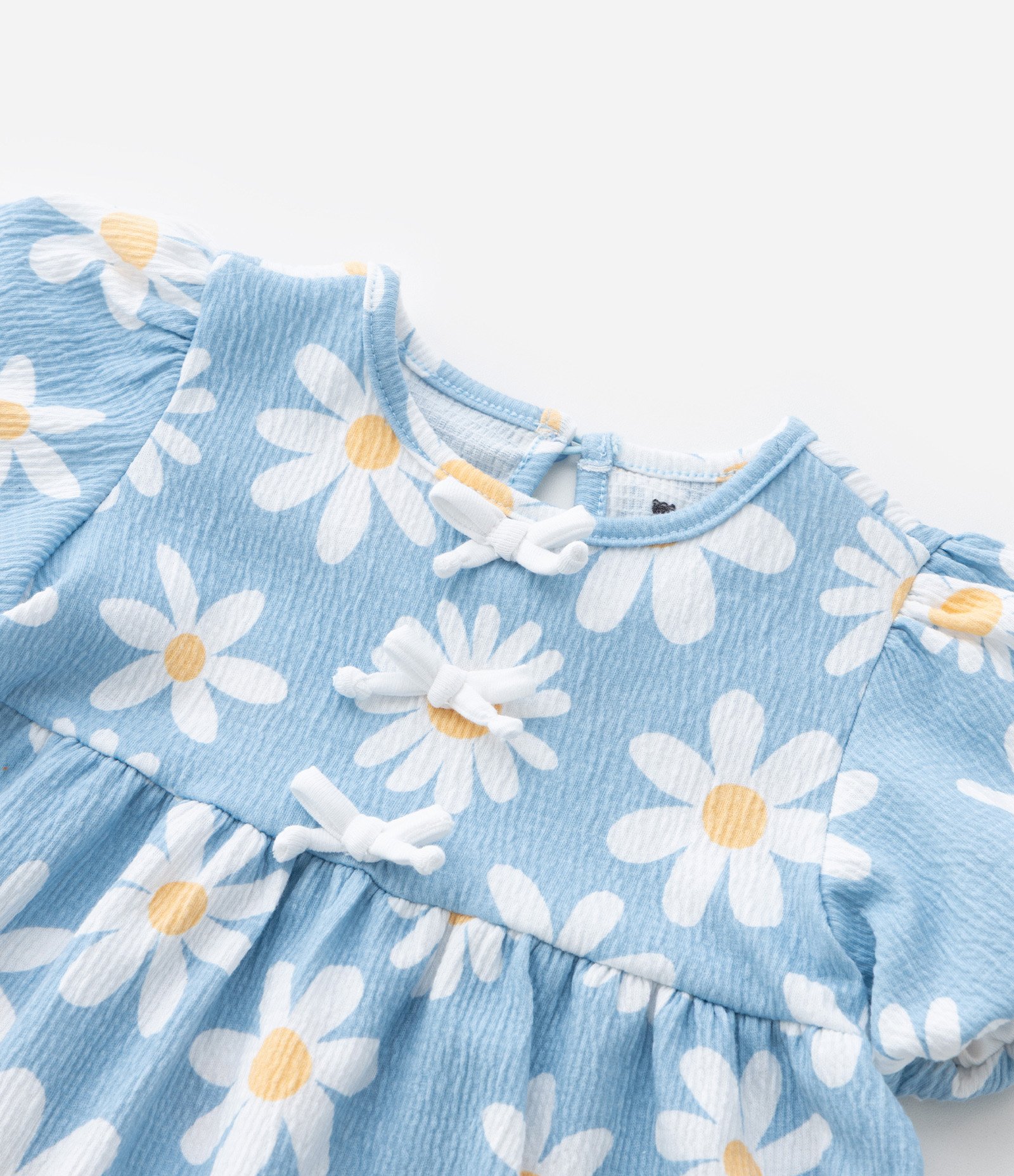 Vestido Infantil com Estampa Margaridas - Tam 0 a 18 meses Azul 11
