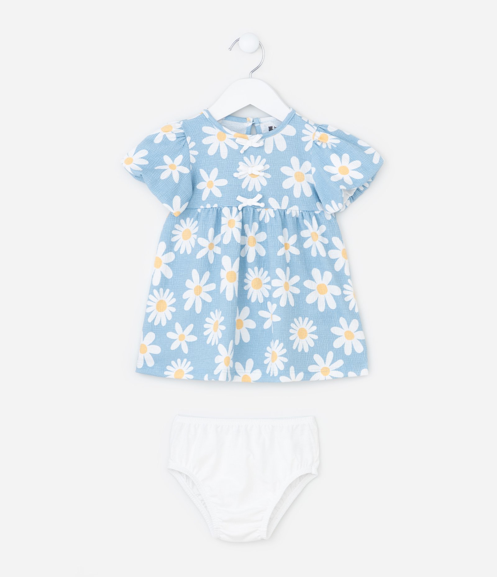 Vestido Infantil com Estampa Margaridas - Tam 0 a 18 meses Azul 2