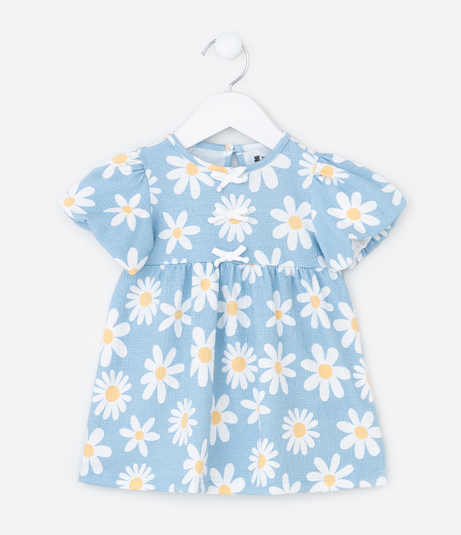 Vestido Infantil com Estampa Margaridas - Tam 0 a 18 meses Azul 3