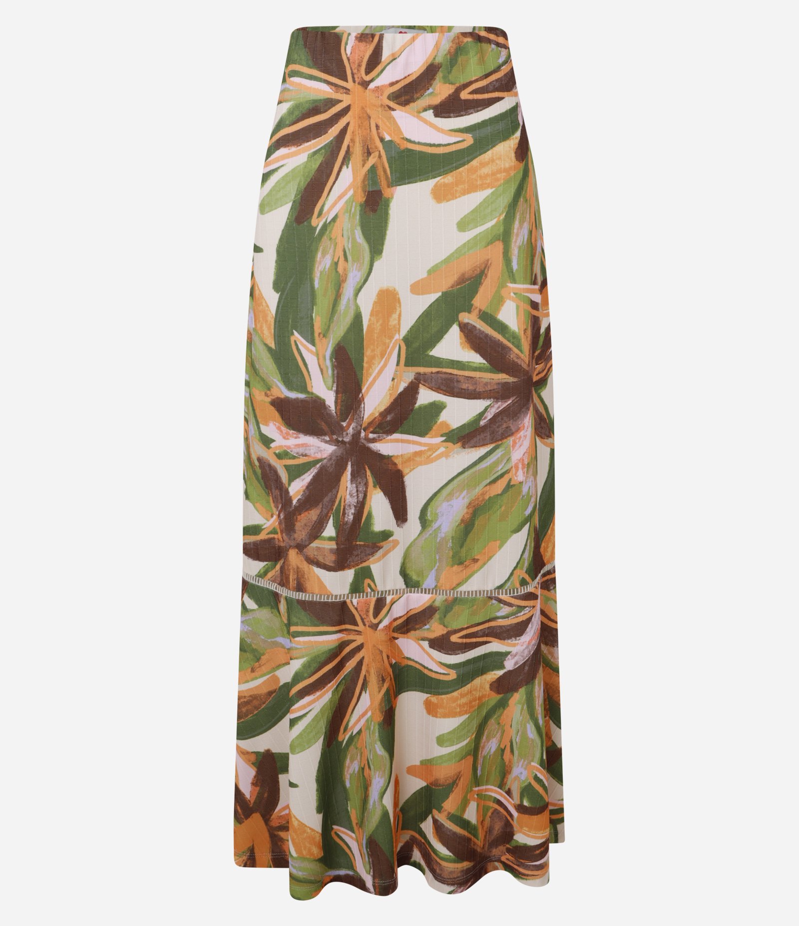 Saia New Midi Evasê Texturizada com Estampa Folhagens Multicores 6