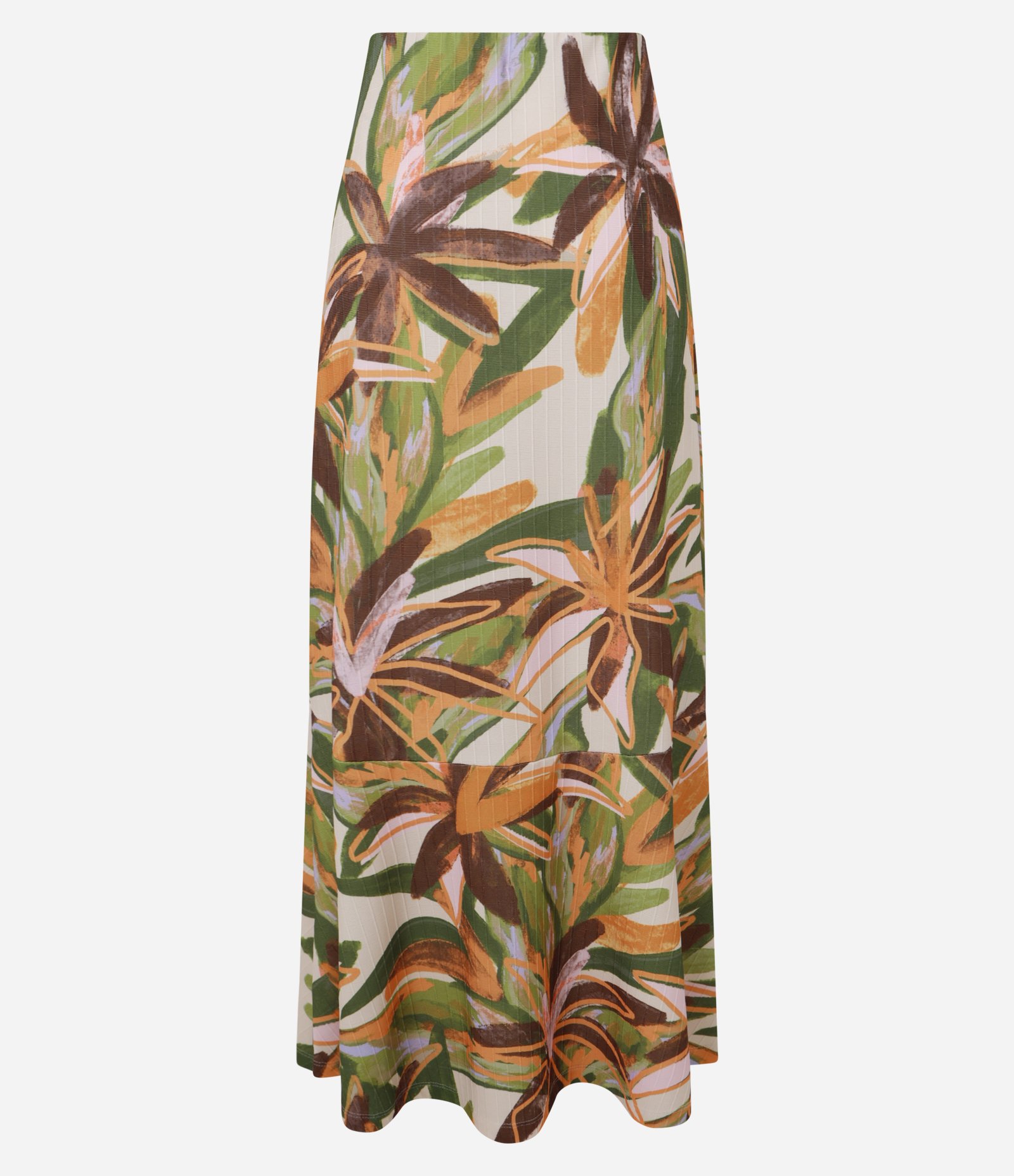 Saia New Midi Evasê Texturizada com Estampa Folhagens Multicores 7