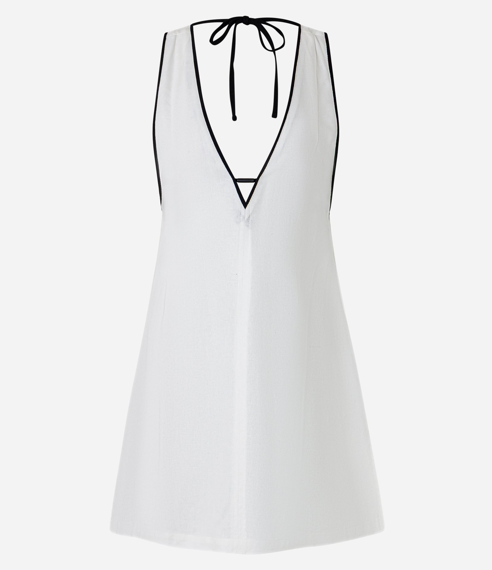Saída de Praia Vestido em Viscolinho com Vieses Contrastantes Branco 5