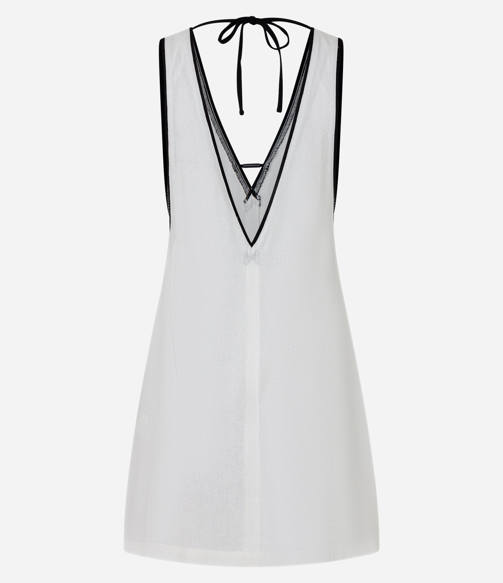 Saída de Praia Vestido em Viscolinho com Vieses Contrastantes Branco 6