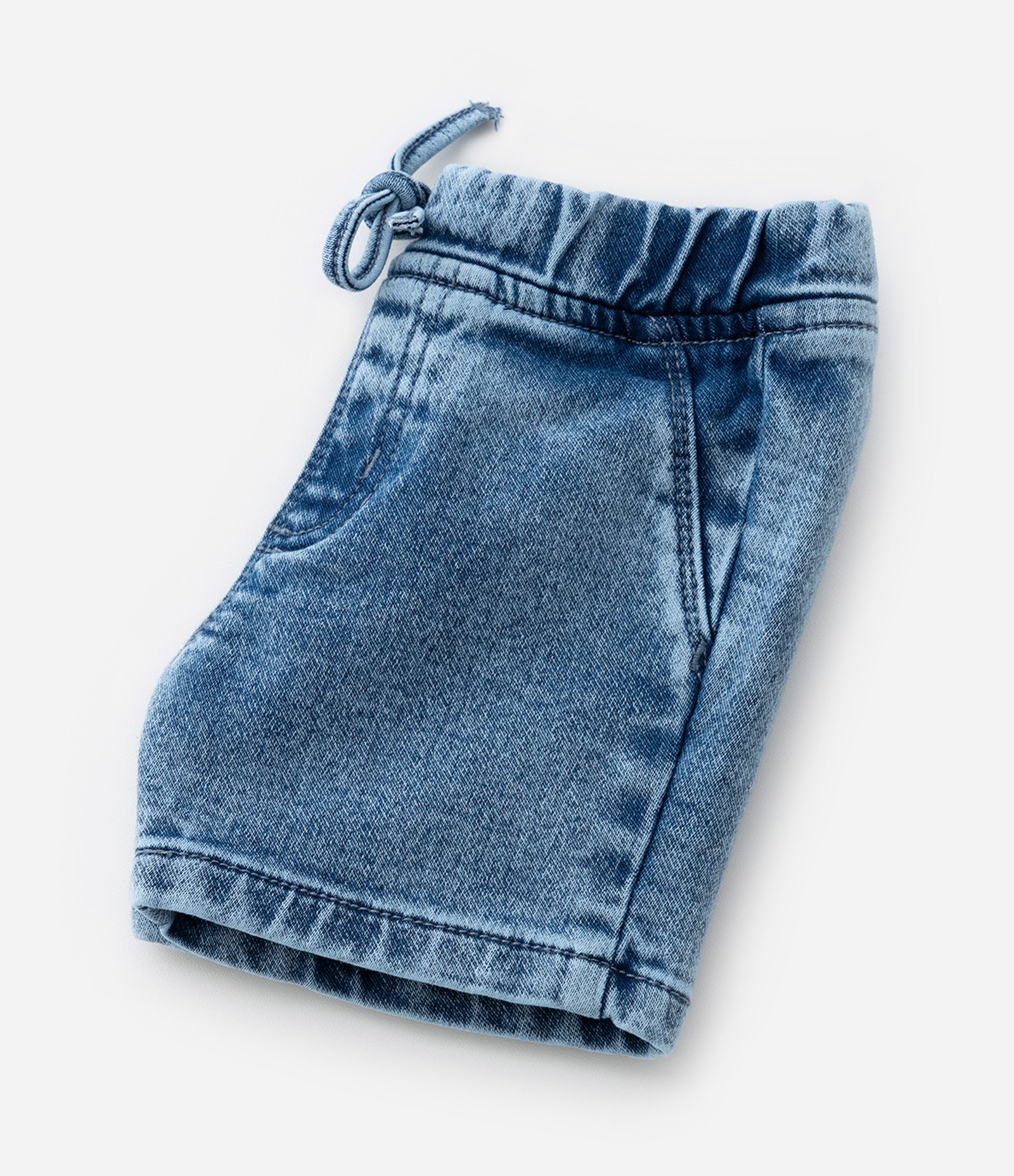 Bermuda Infantil em Malha Jeans Confortável Marmorizada - Tam 0 a 18 meses Azul 4
