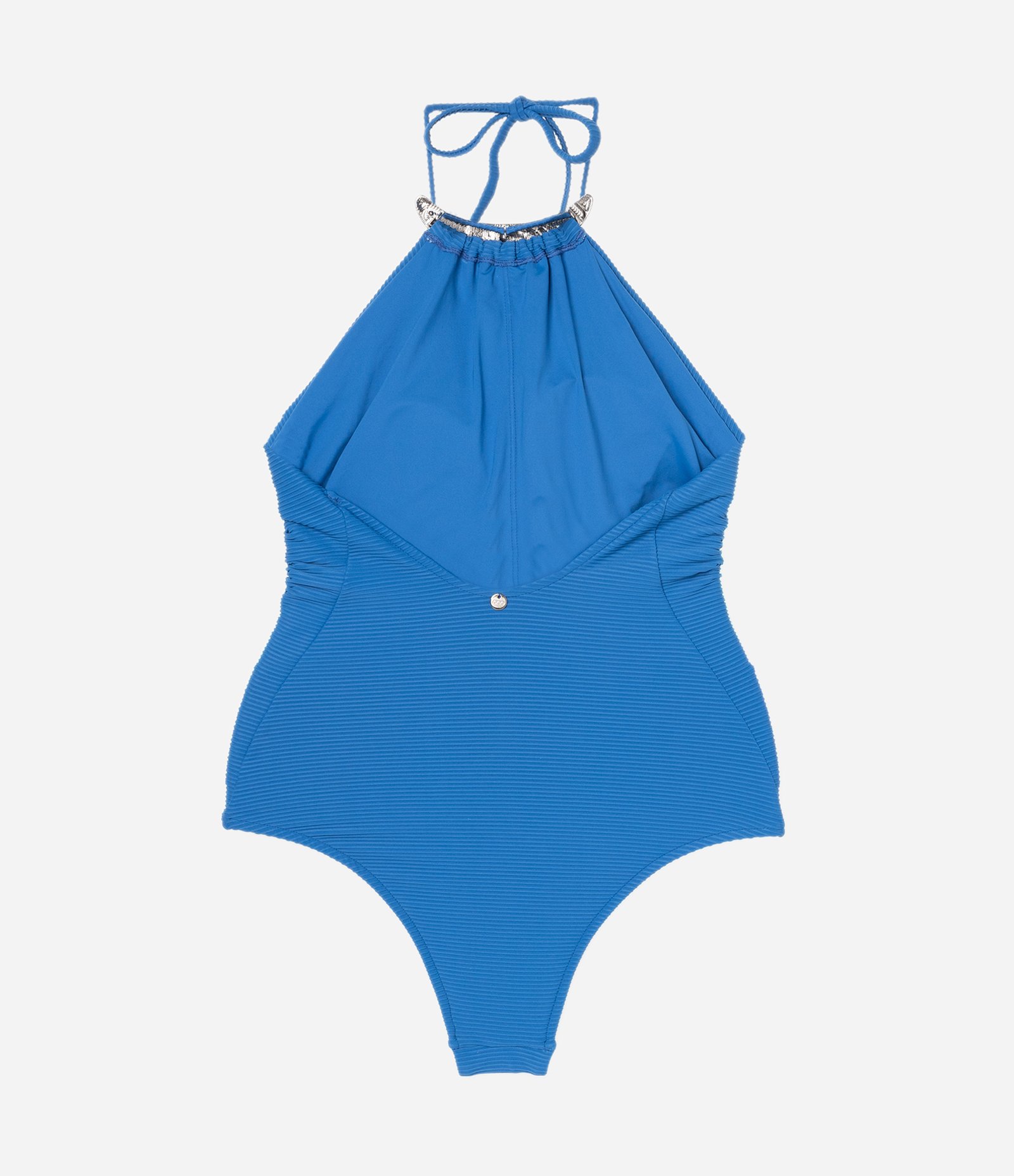 Maiô Frente Única em Microfibra Canelada com Aviamento Metalizado Azul 5