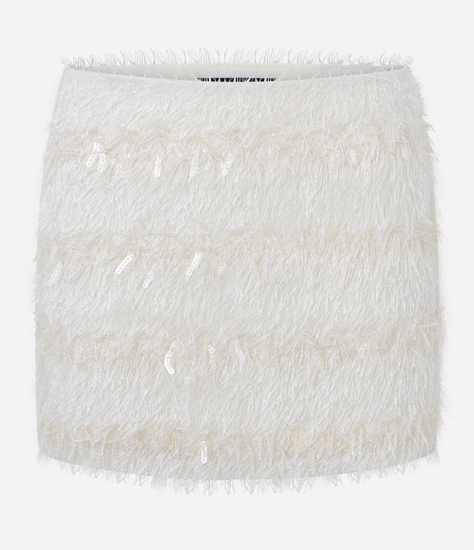 Saia Curta com Franjas e Paetês Off White 6