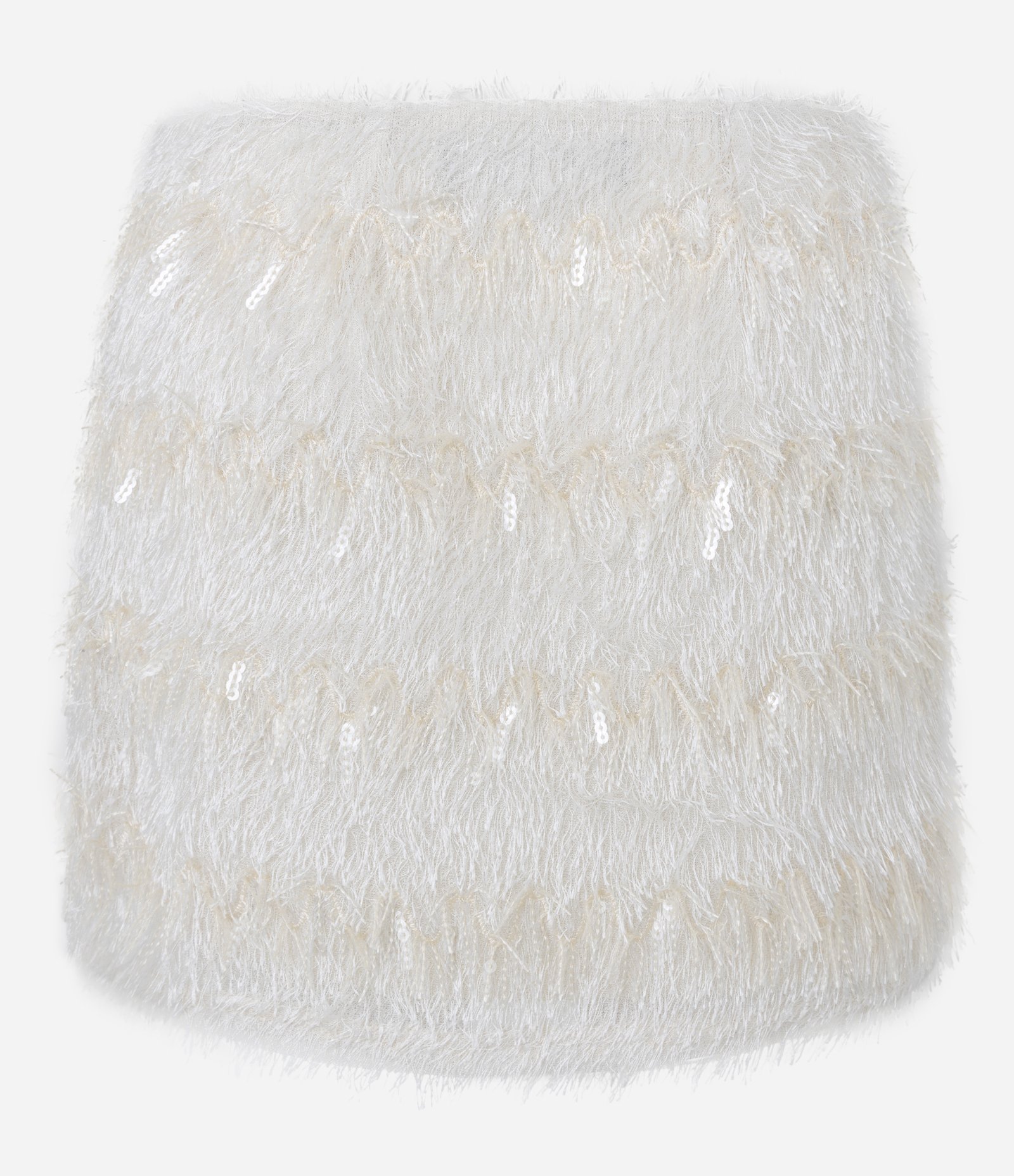 Saia Curta com Franjas e Paetês Off White 8