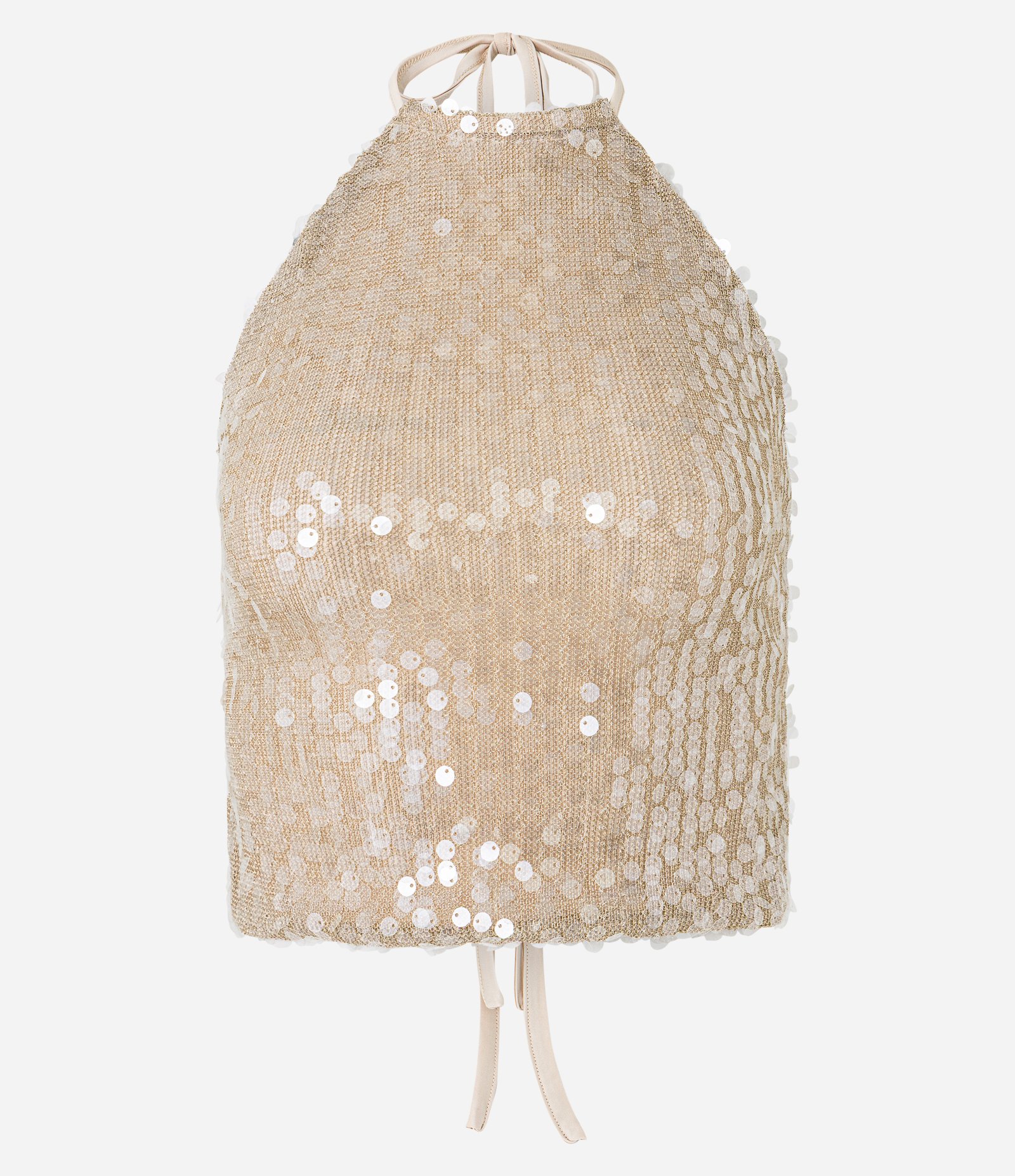 Blusa Frente Única em Paetê com Amarração nas Costas Dourado 6