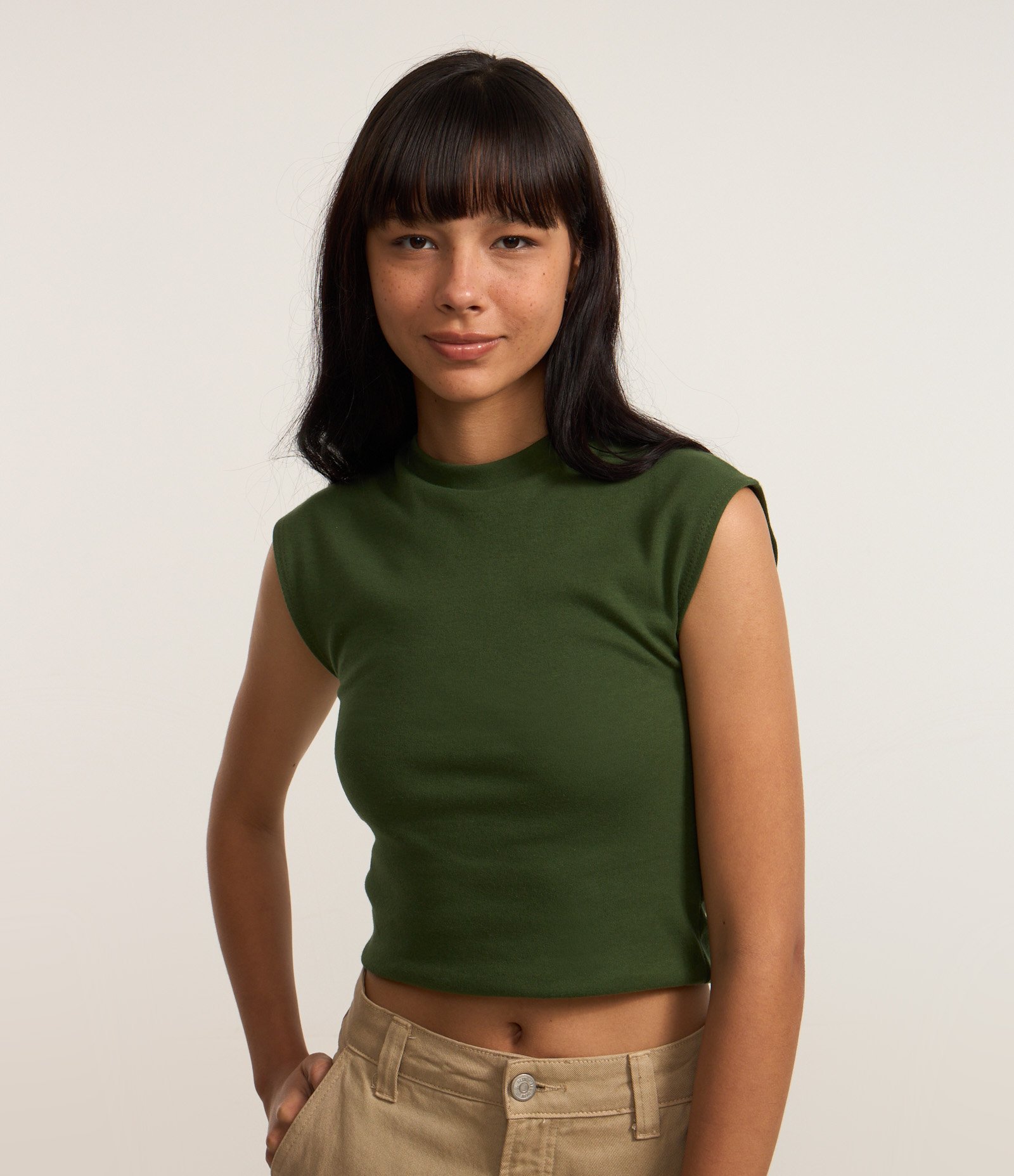 Blusa em Suedine com Ombro Caído Verde 1