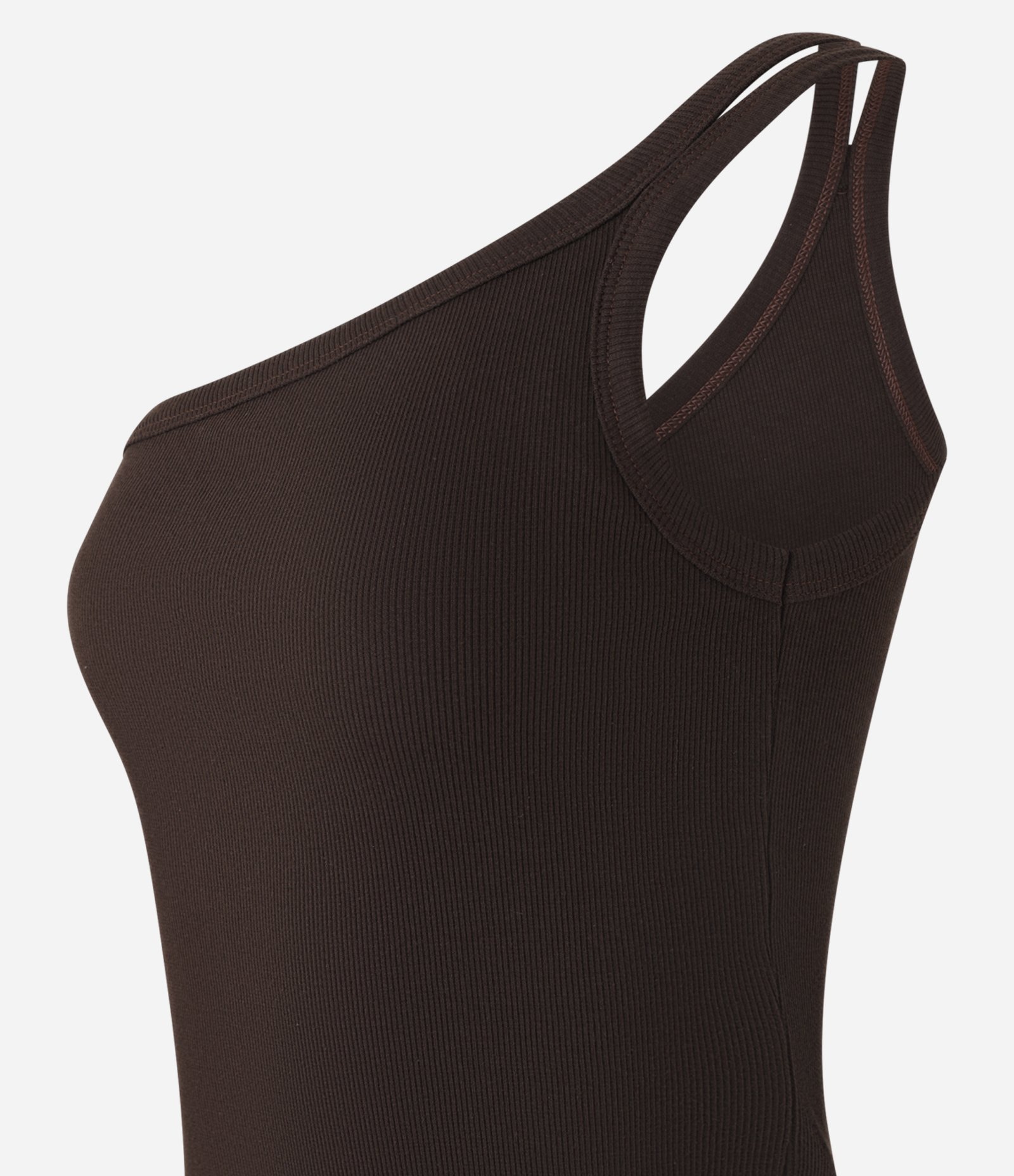 Blusa em Ribana com Um Ombro Só e Alça Dupla Marrom 5