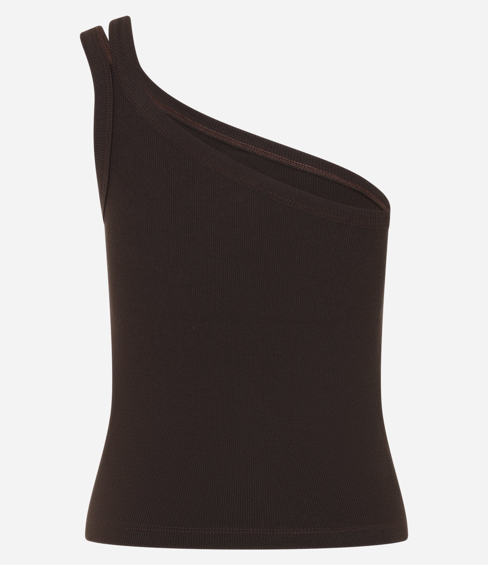 Blusa em Ribana com Um Ombro Só e Alça Dupla Marrom 6