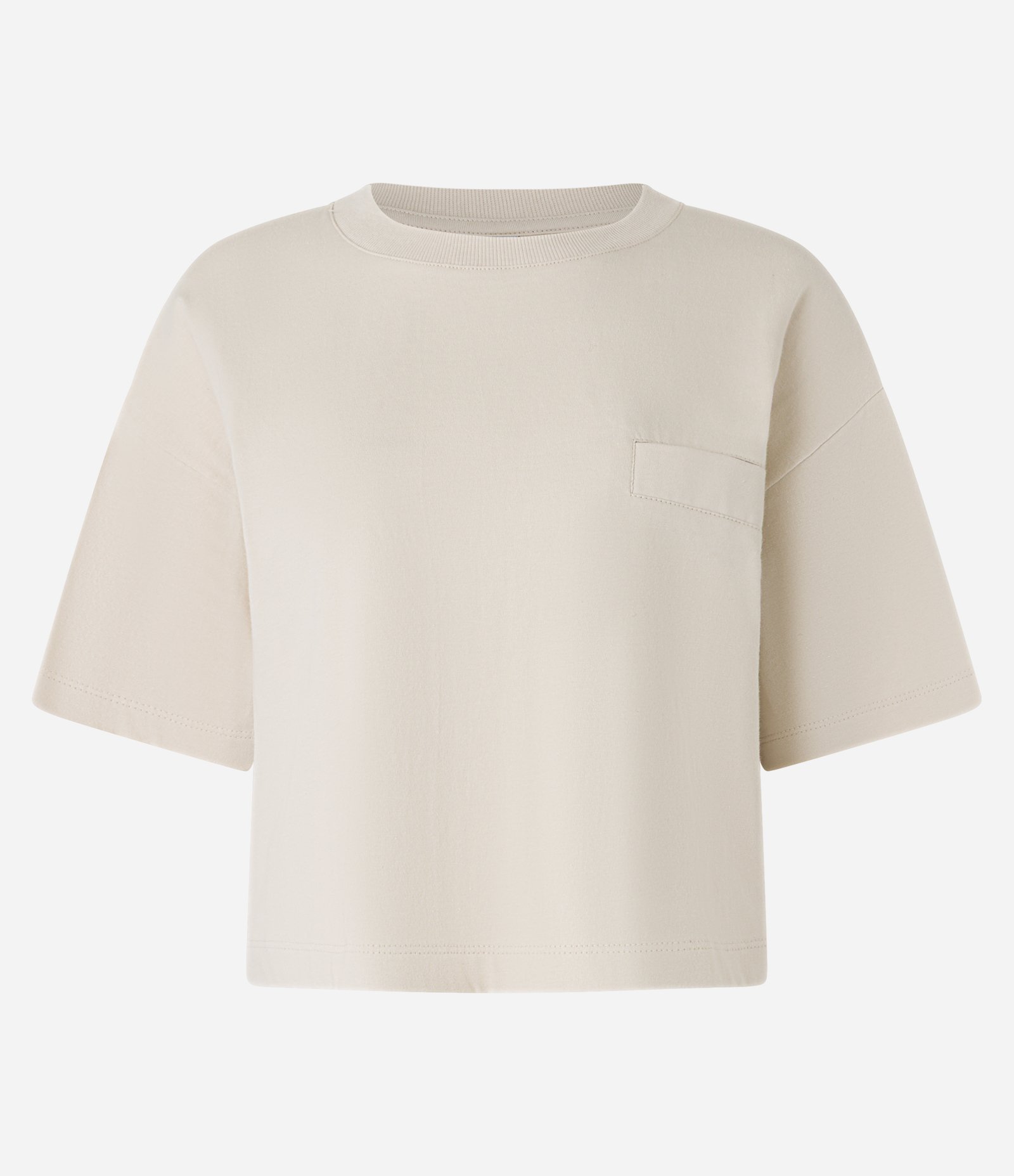 Camiseta Curta em Algodão com Bolsinho e Mangas Largas Bege 4