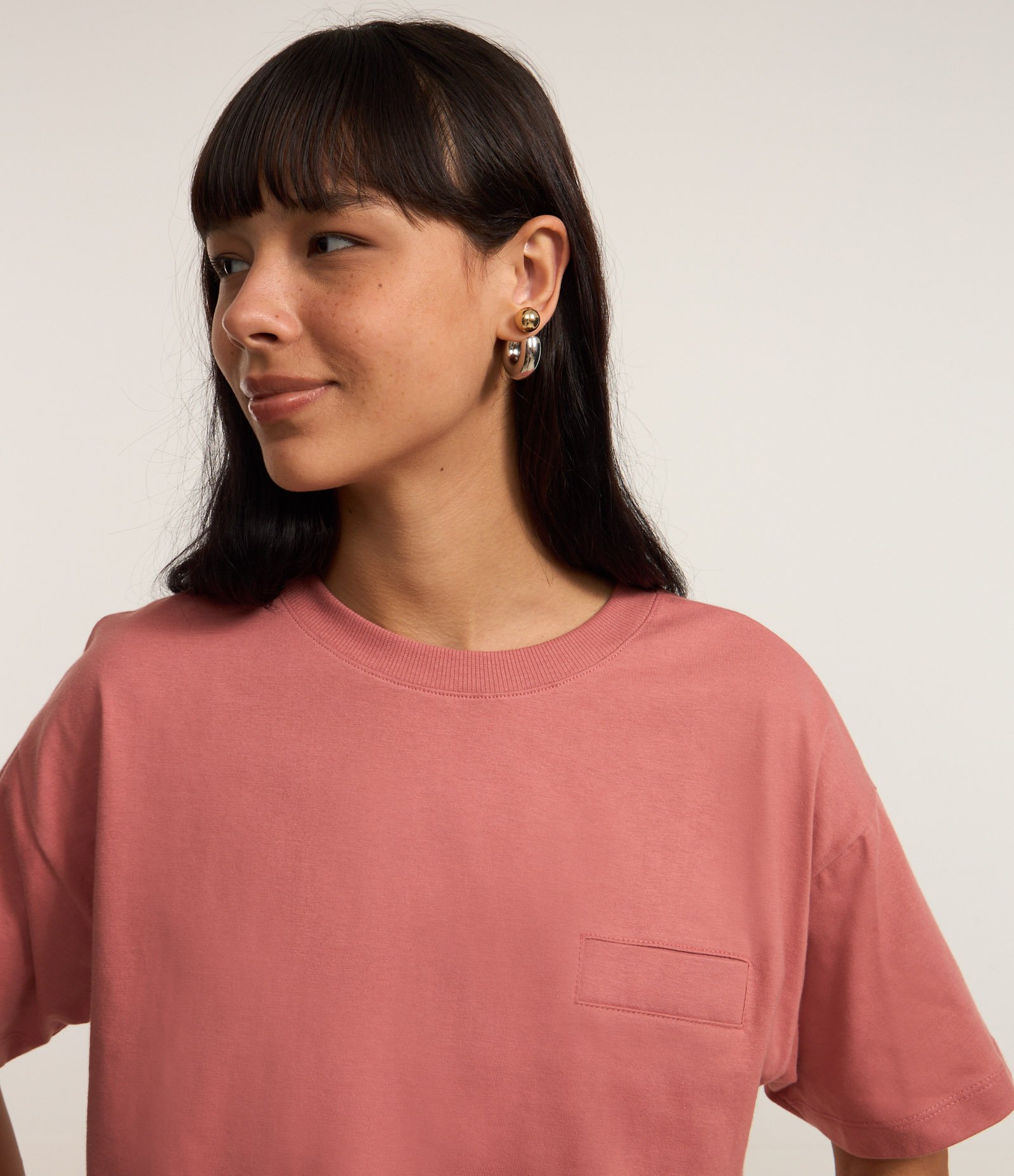 Camiseta Curta em Algodão com Bolsinho e Mangas Largas Rosa 1