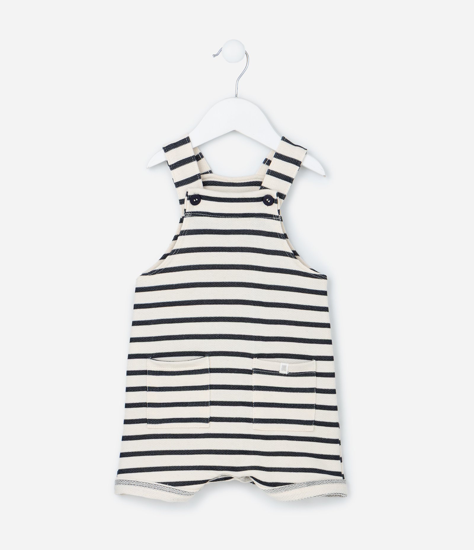 Jardineira Infantil com Estampa Listrada - Tam 0 a 18 meses Branco/Azul 2