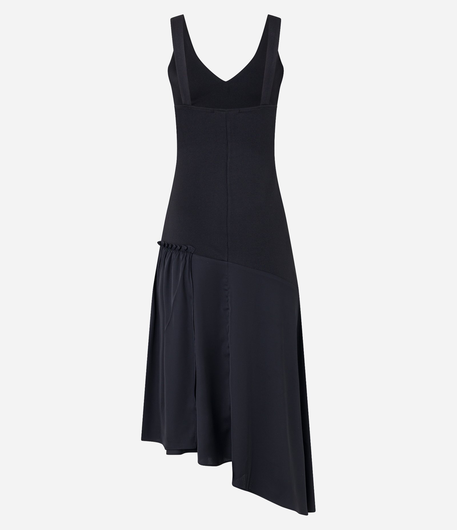Vestido Midi em Crepe com Barra Assimétrica Preto 6
