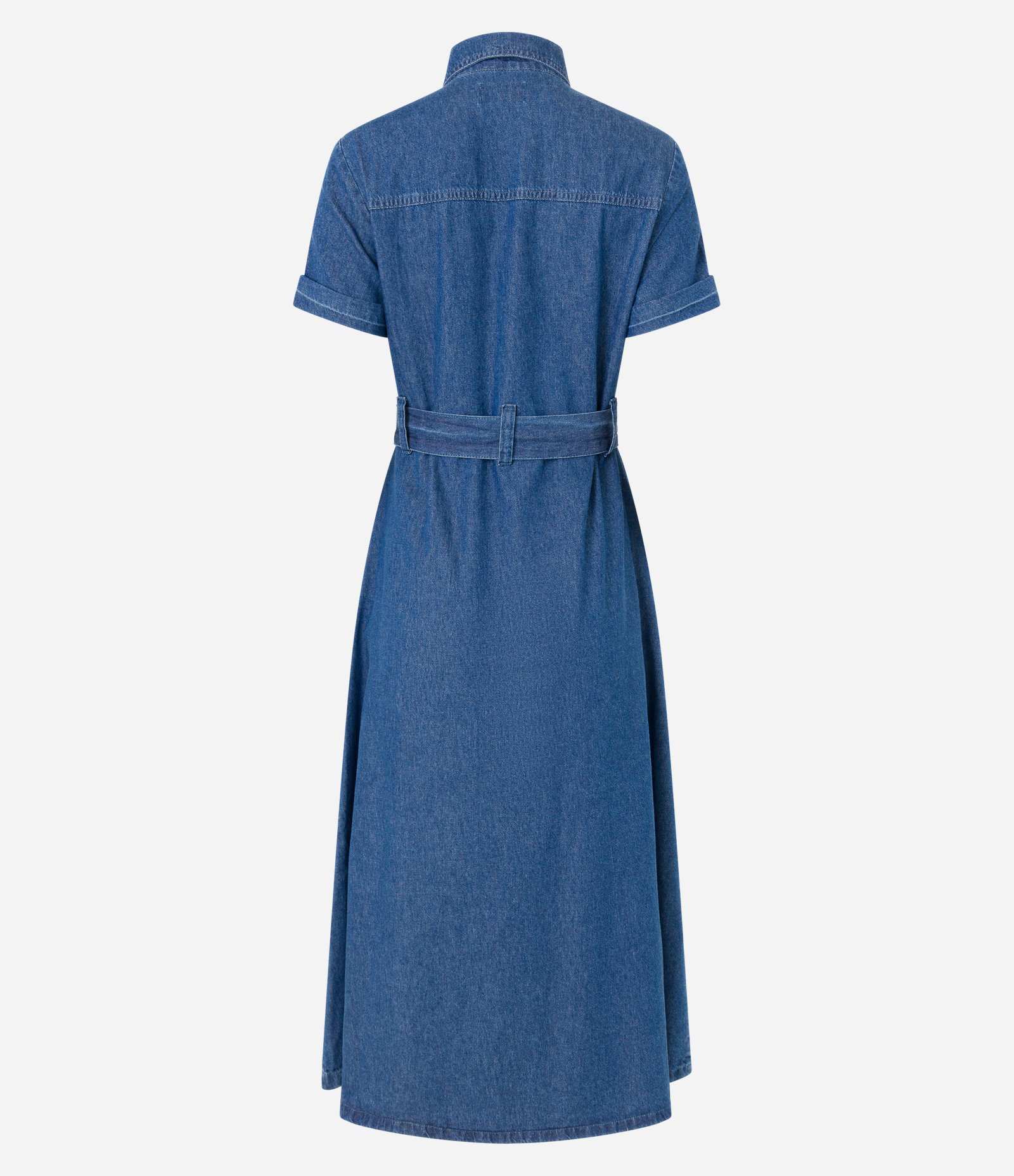 Vestido Midi em Jeans com Cinto e Bolsos Utilitários Azul 6