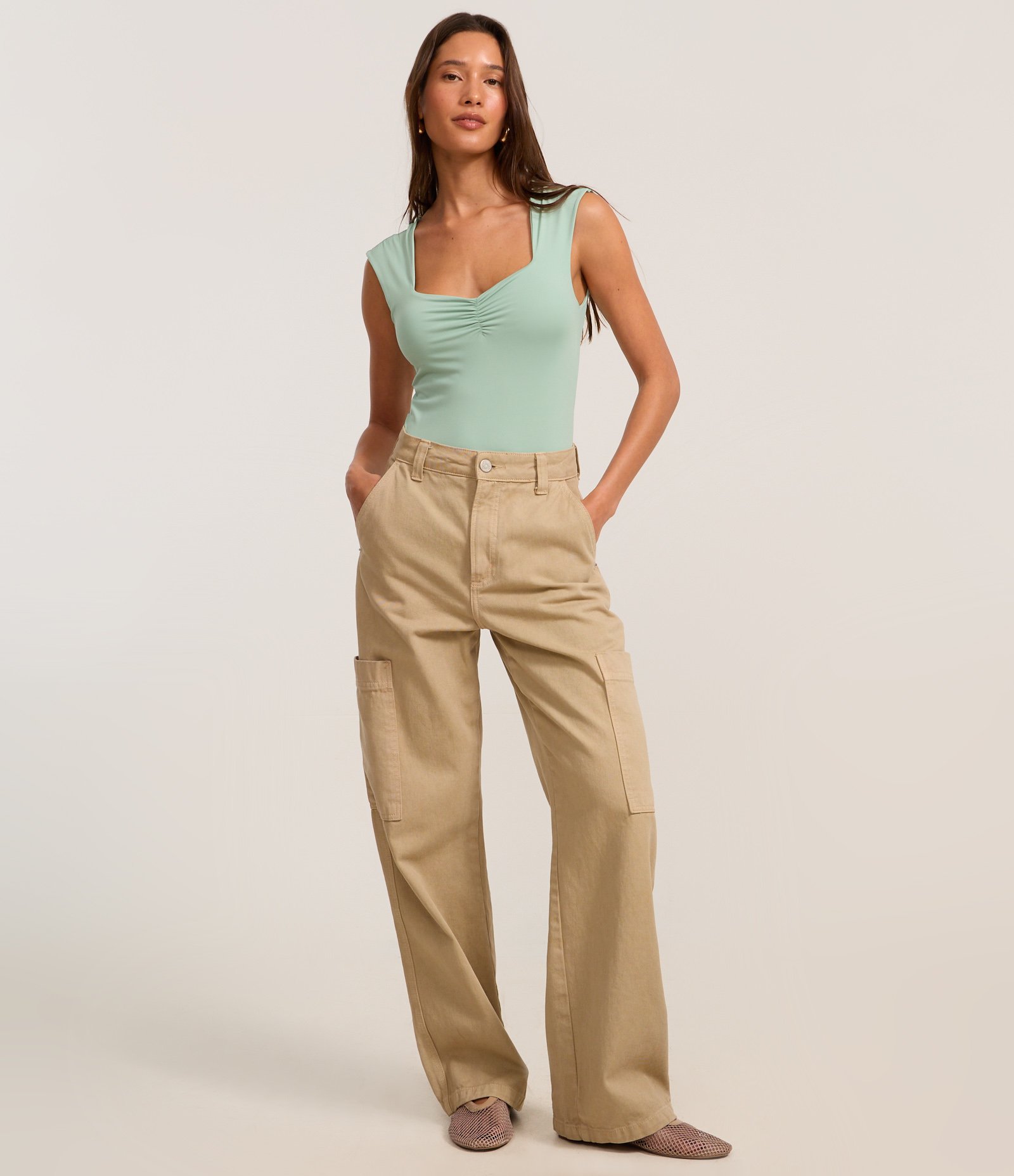 Body em Microfibra com Decote Coração Franzidinho Verde Água 2