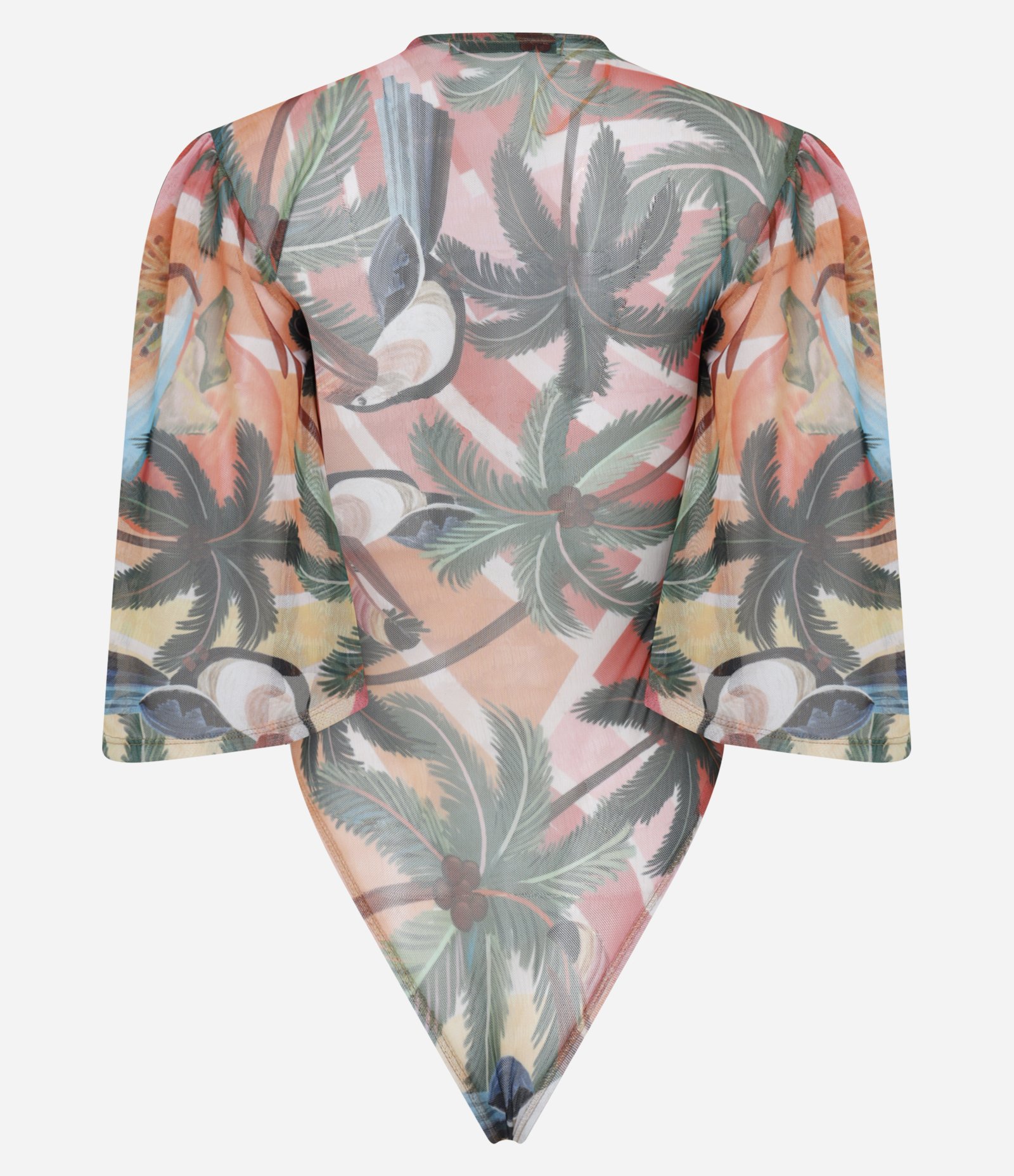 Body em Tule com Manga Ampla e Mix de Estampa Tropical Laranja 5