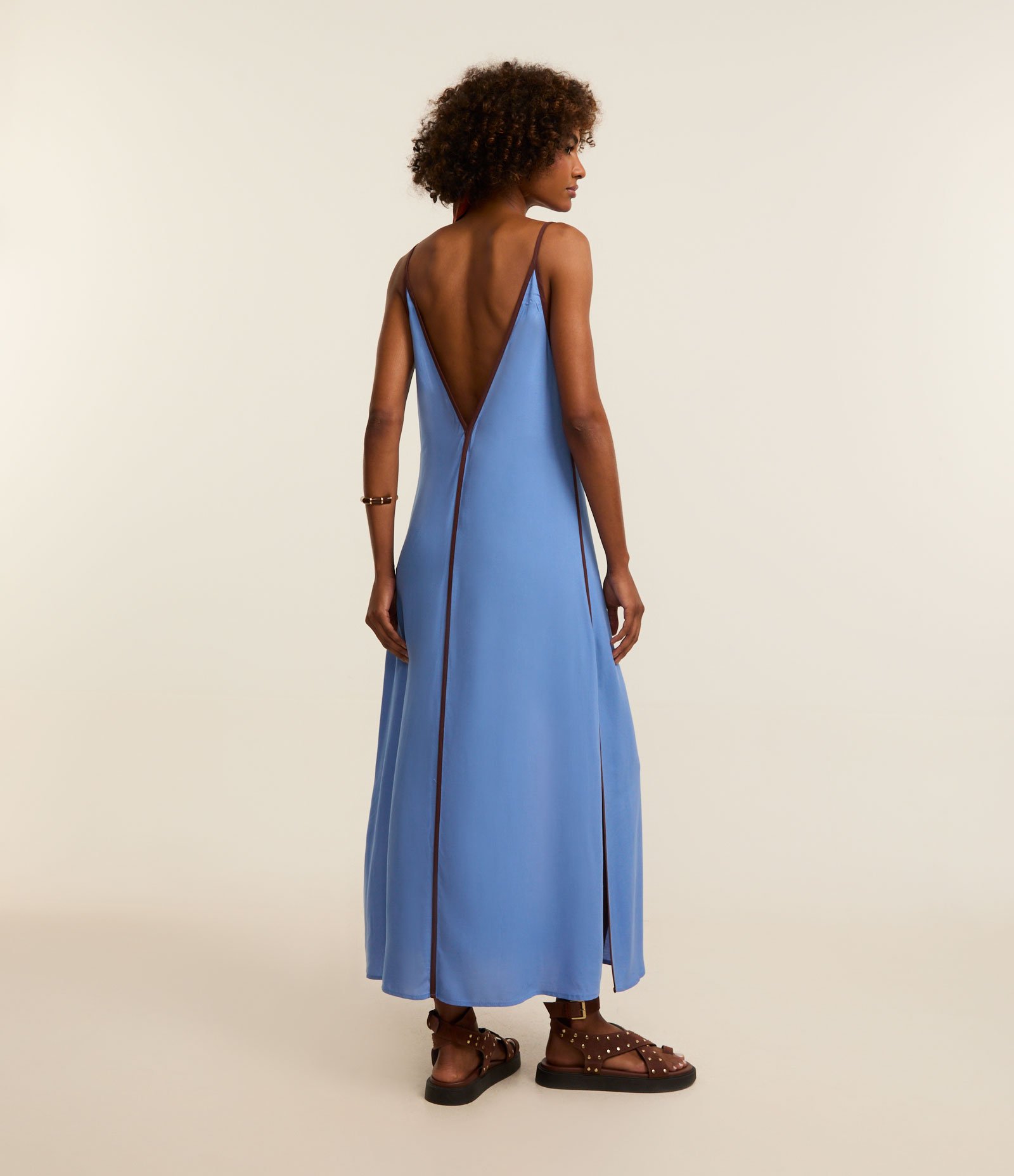 Saída de Praia Bata Alongada em Viscolinho com Vieses Contrastantes Azul 3