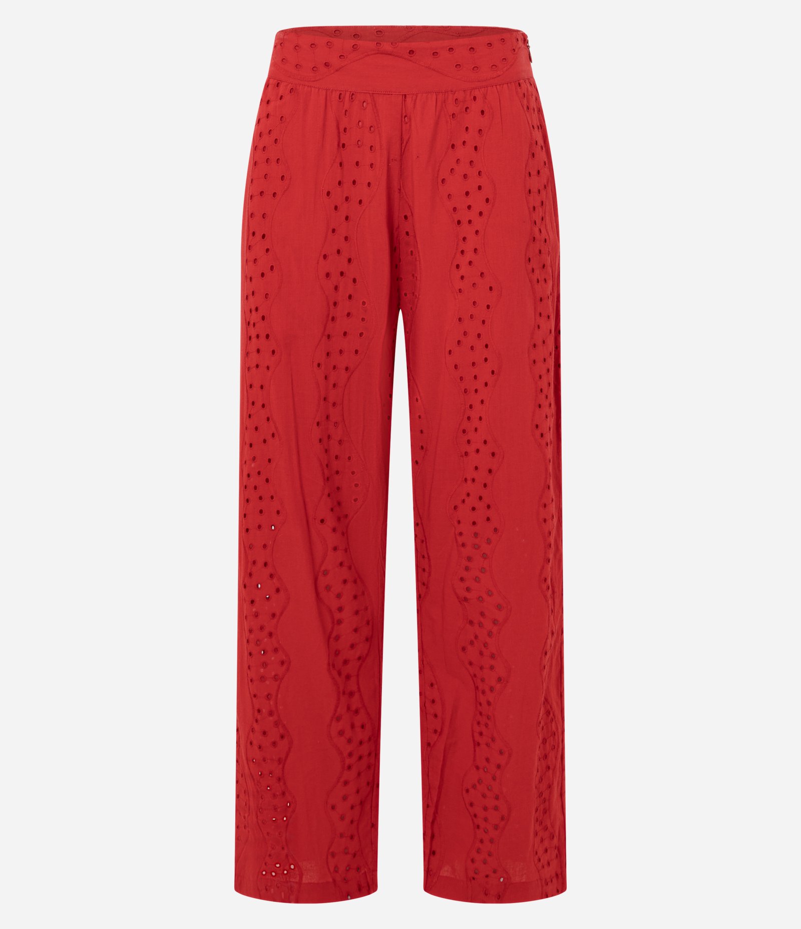 Calça Reta Cintura Alta em Laise com Textura Vazada Vermelho 5