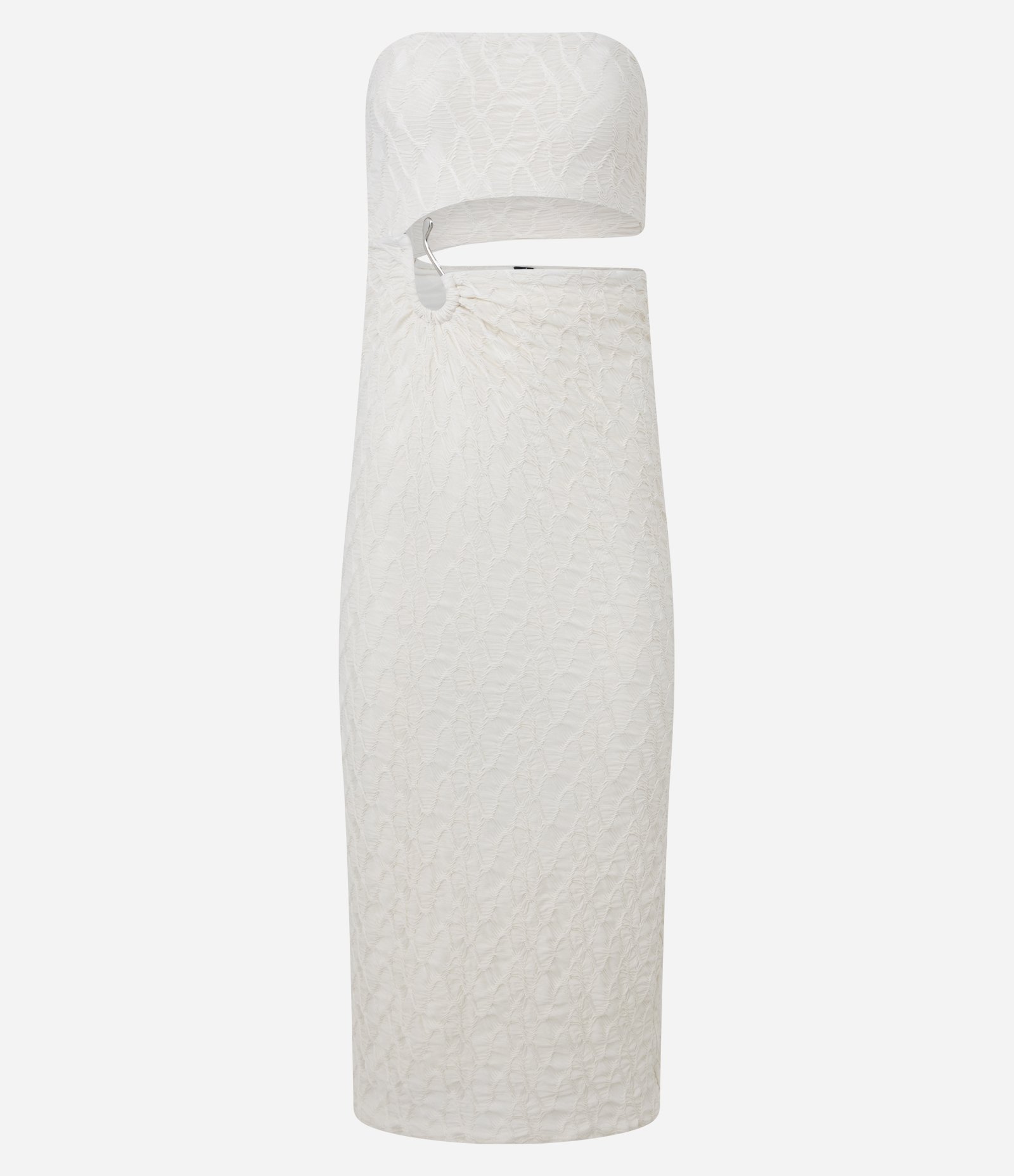 Vestido New Midi com Cut Out e Aviamento na Cintura Bege 4