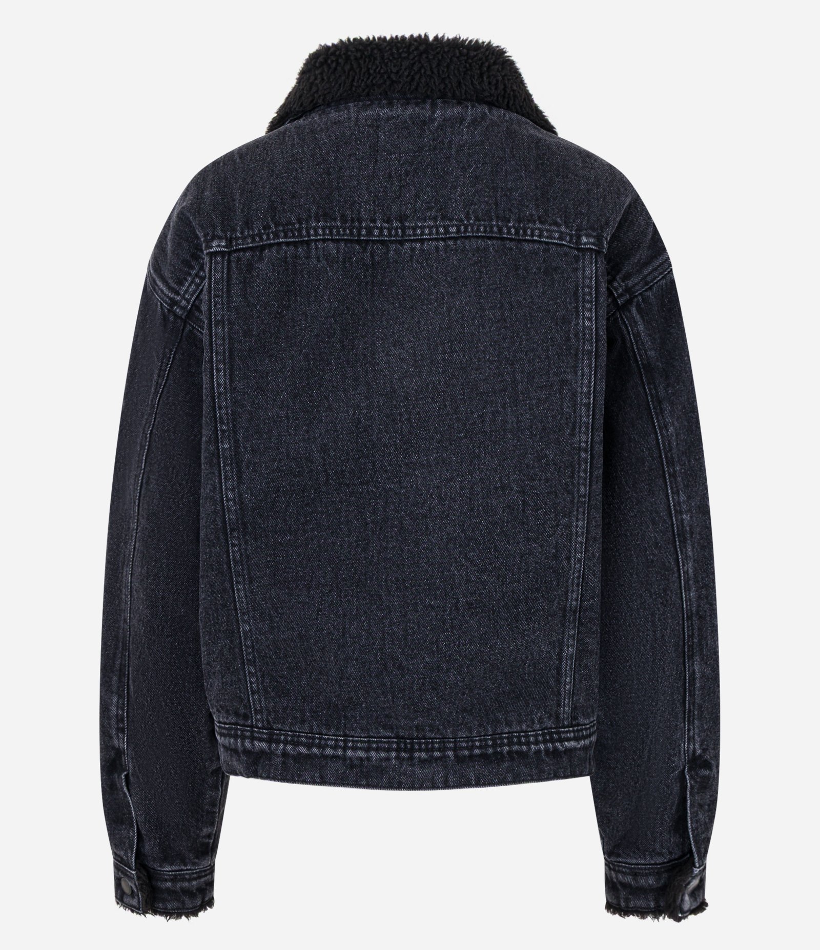 Jaqueta Jeans com Gola em Sherpa e Bolsos Frontais Preto 3
