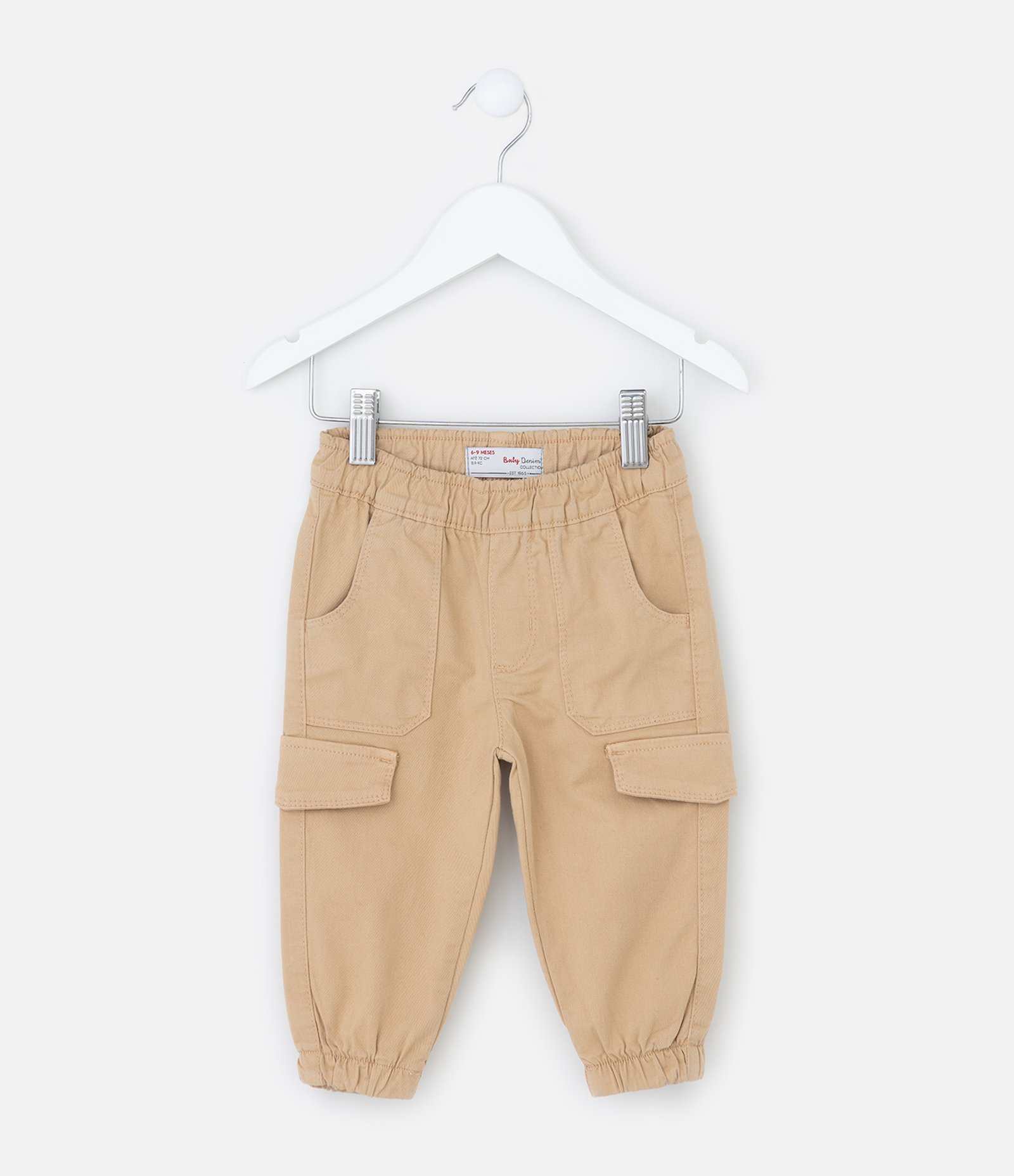 Calça Infantil em Sarja com Bolso Cargo - Tam 0 a 18 meses Bege 1