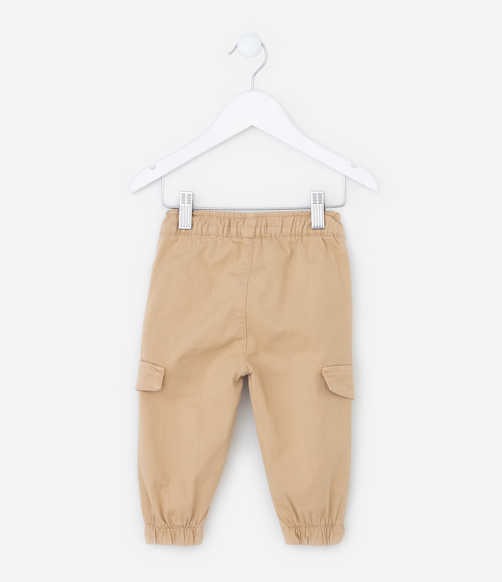 Calça Infantil em Sarja com Bolso Cargo - Tam 0 a 18 meses Bege 2