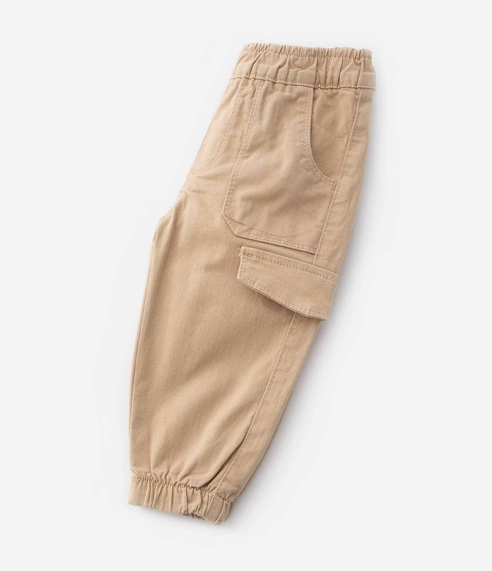 Calça Infantil em Sarja com Bolso Cargo - Tam 0 a 18 meses Bege 5