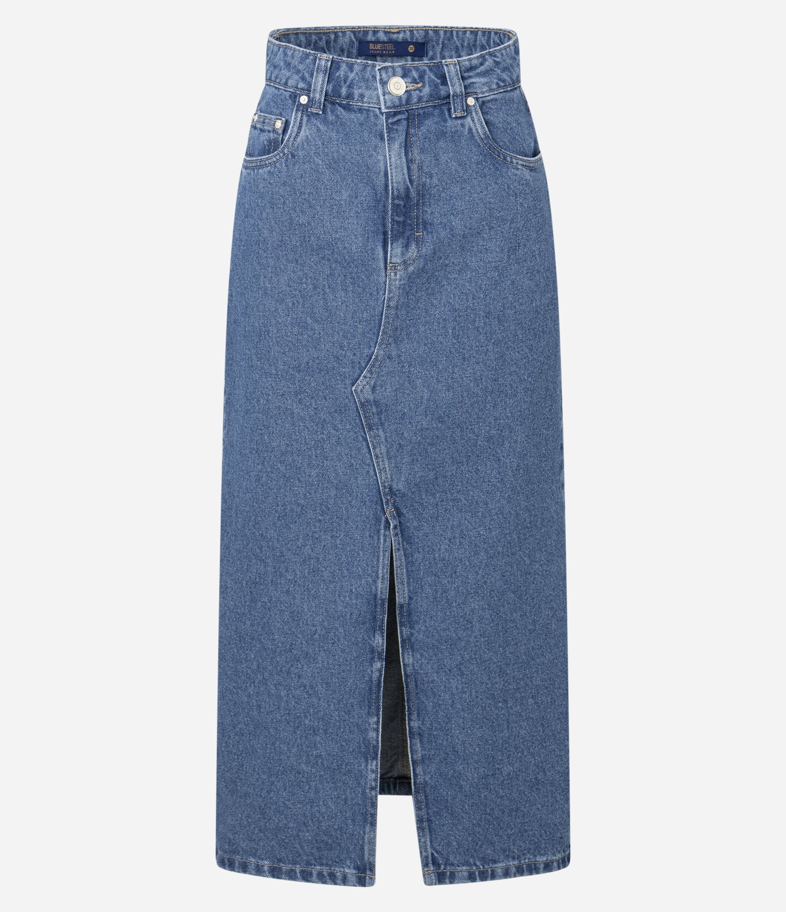 Saia Midi em Jeans com Fenda Frontal Azul Médio 1
