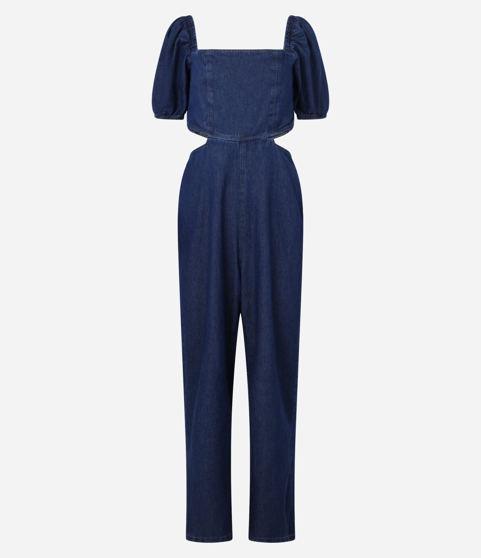 Macacão Jeans com Manga Bufante e Vazado na Cintura Escuro 5